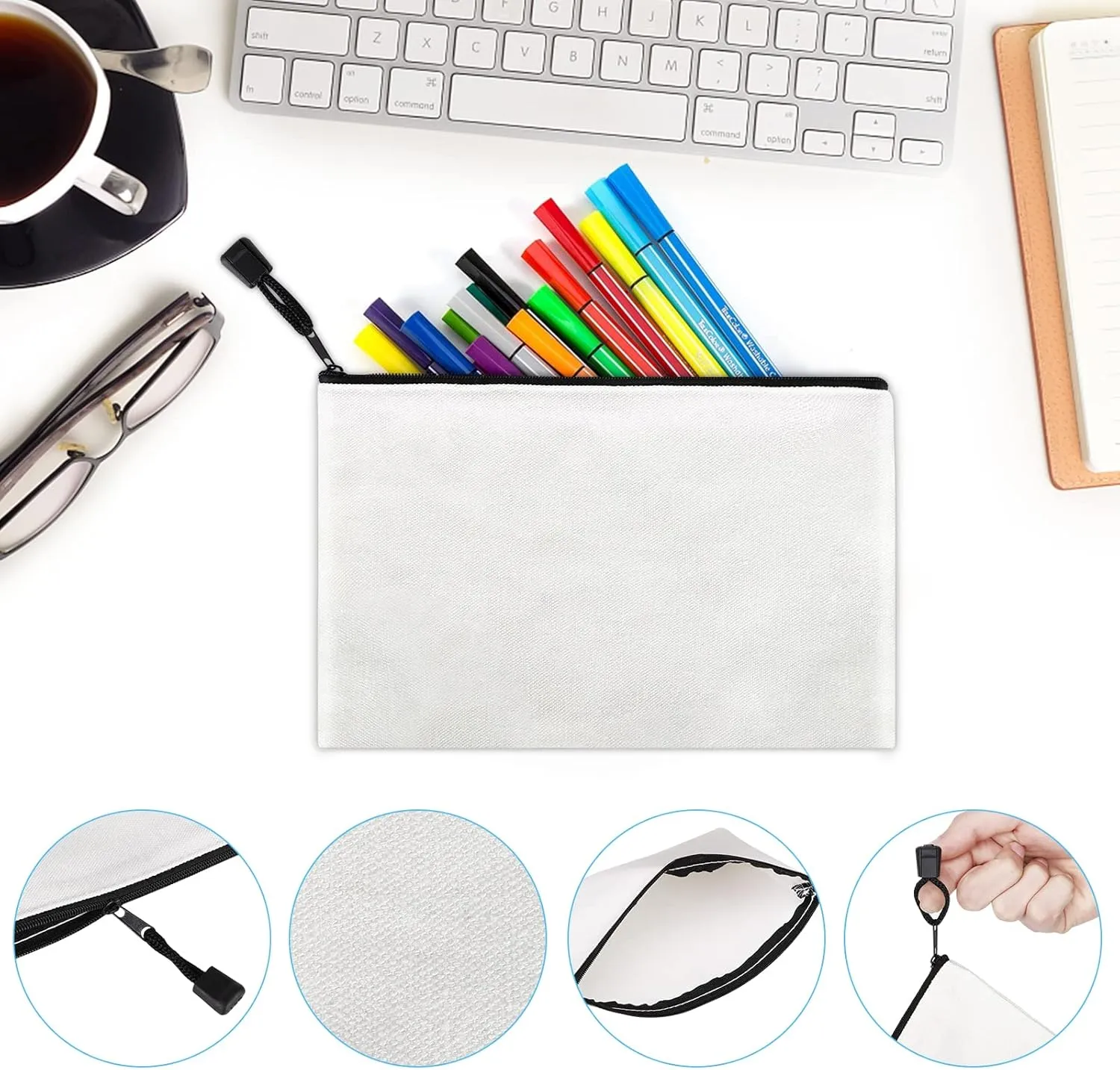 12 Pack DIY Craft Cotton Canvas Bag, Multi-Purpose Cosmetic Bag Makeup Pouches with Zipper Travel Toiletry Bag (XS, Black)