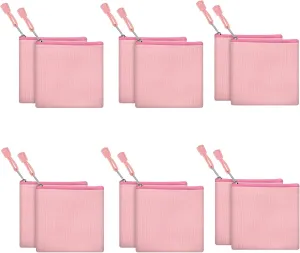 12 Pack DIY Craft Cotton Canvas Bag, Multi-Purpose Cosmetic Bag Makeup Pouches with Zipper Travel Toiletry Bag (XS, Pink)