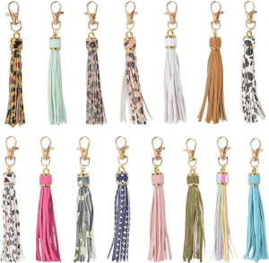 15 Pcs Faux Leather Tassels Pendant,Keychain Tassels PU Leather Colourful Leather Tassel Pendants with Caps Tassel DIY Keychain and Craft Supplies Bag Decoration