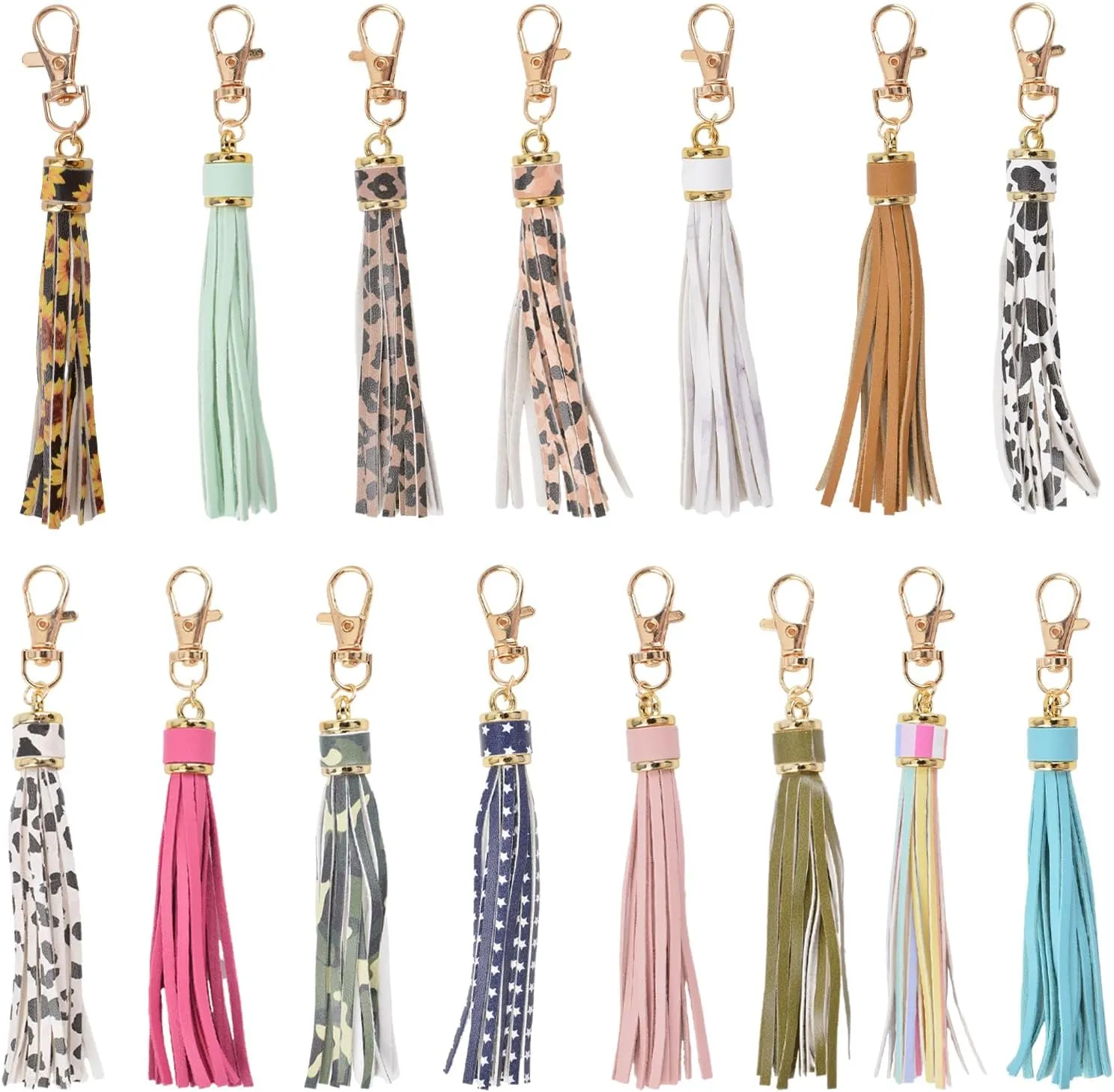 15 Pcs Faux Leather Tassels Pendant,Keychain Tassels PU Leather Colourful Leather Tassel Pendants with Caps Tassel DIY Keychain and Craft Supplies Bag Decoration