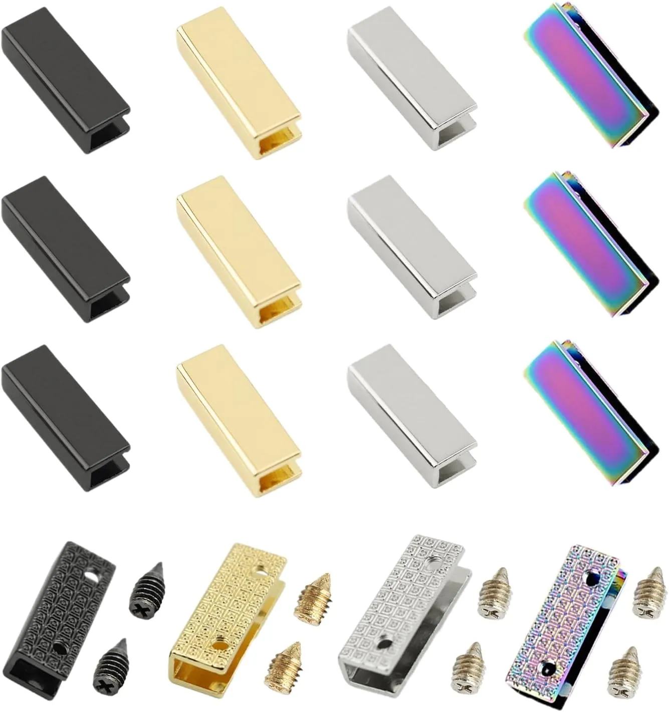 16 Sets Purse Decorative Clip Buckles, Metal Clip Buckles for Handbag Making Hardware, Belt Buckle End Tips, Webbing Zipper End Stopper for DIY Sewing Craft Belt Bag Repair