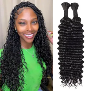 16inch 50g/bundle Two Bundles No Weft Black Deep Wave Human Braiding Hair for Box Boho Braids