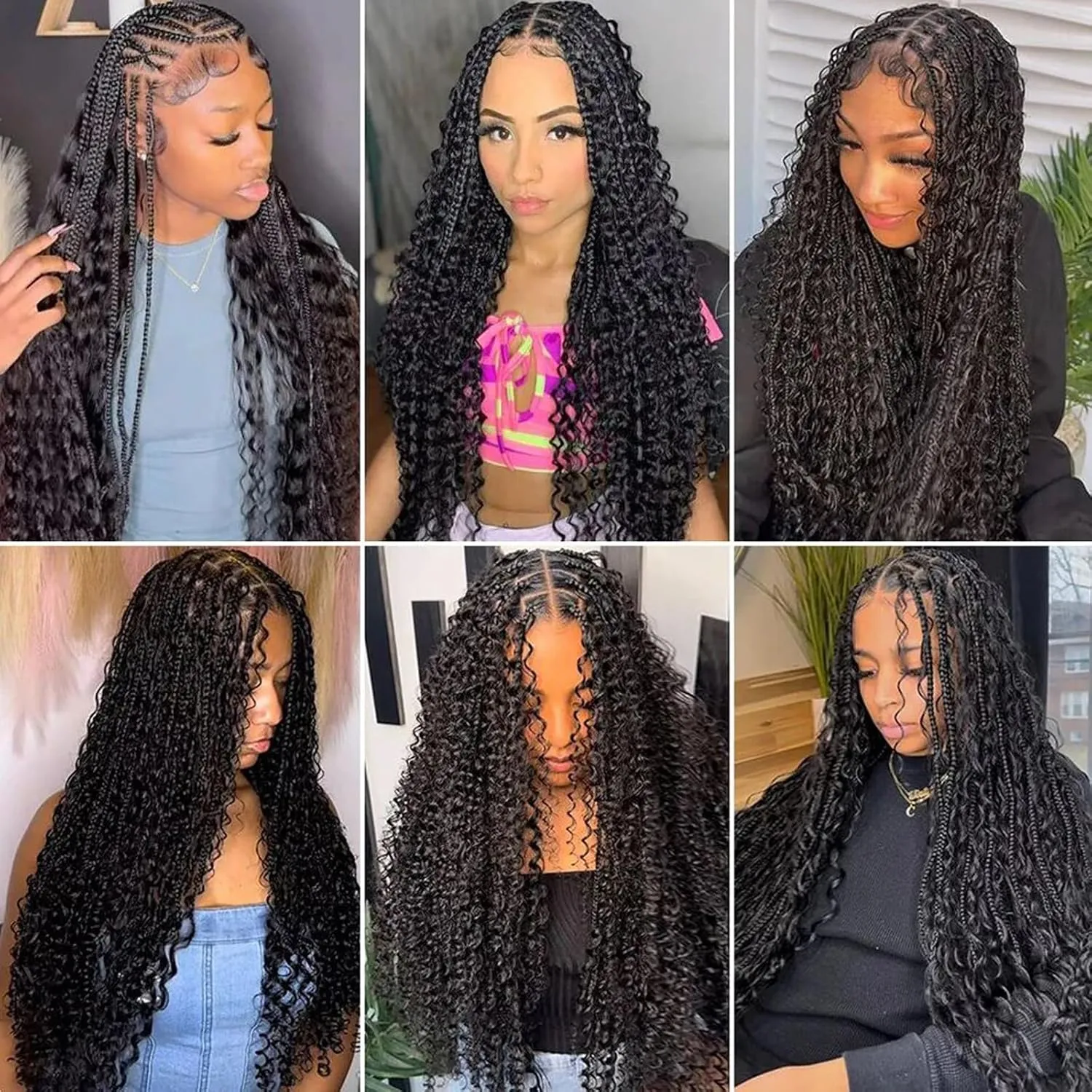 16inch 50g/bundle Two Bundles No Weft Black Deep Wave Human Braiding Hair for Box Boho Braids