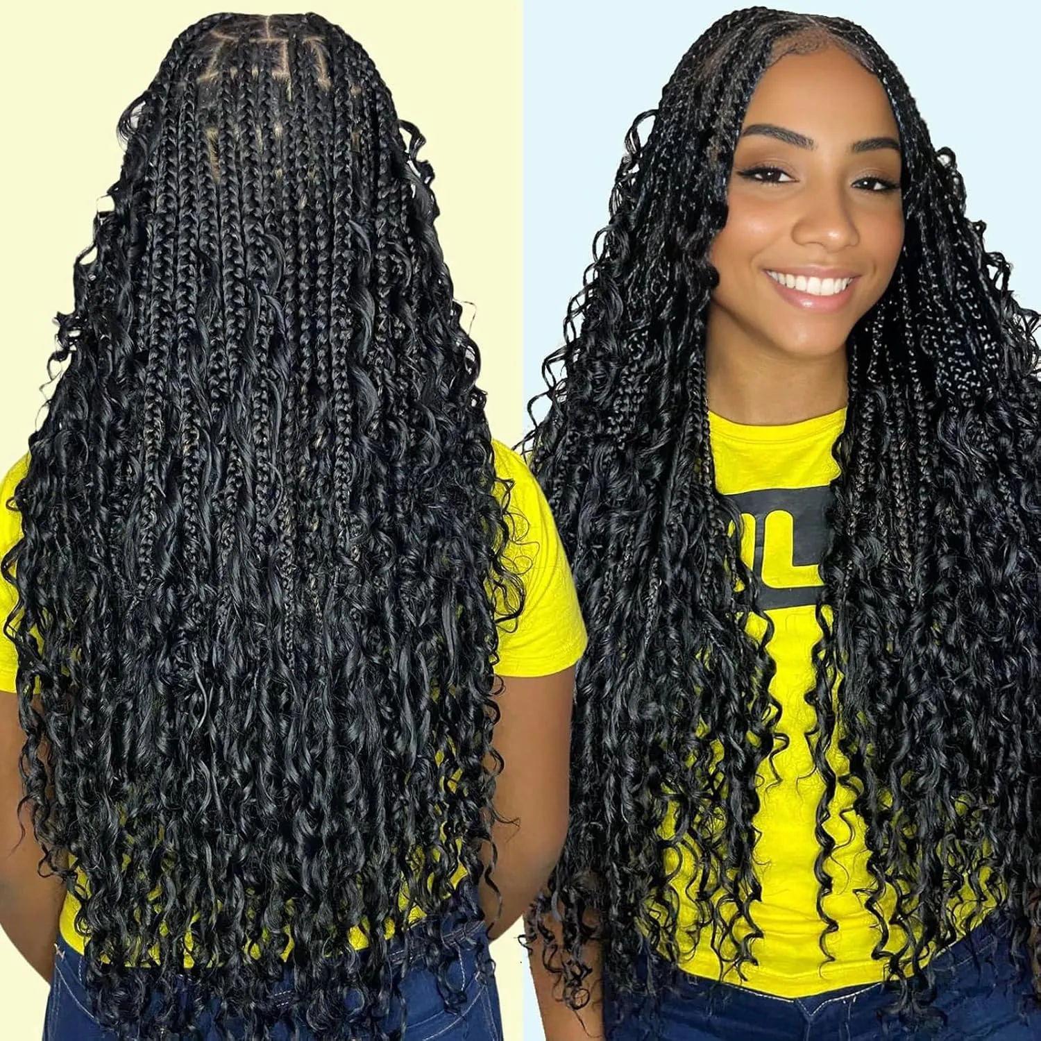 16inch 50g/bundle Two Bundles No Weft Black Deep Wave Human Braiding Hair for Box Boho Braids