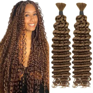 18inch 50g/bundle Two Bundles No Weft Brown Deep Wave Human Braiding Hair for Box Boho Braids
