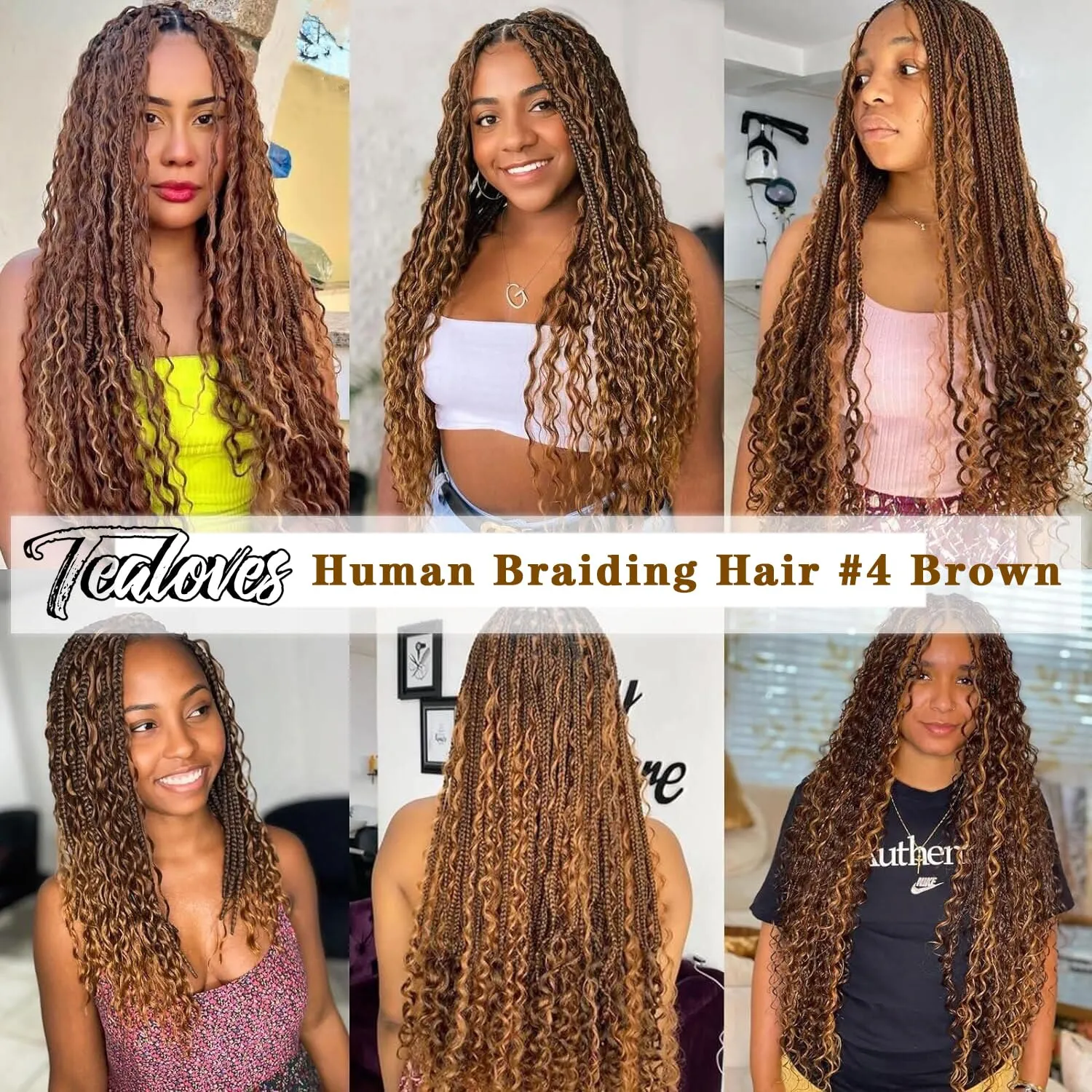 18inch 50g/bundle Two Bundles No Weft Brown Deep Wave Human Braiding Hair for Box Boho Braids
