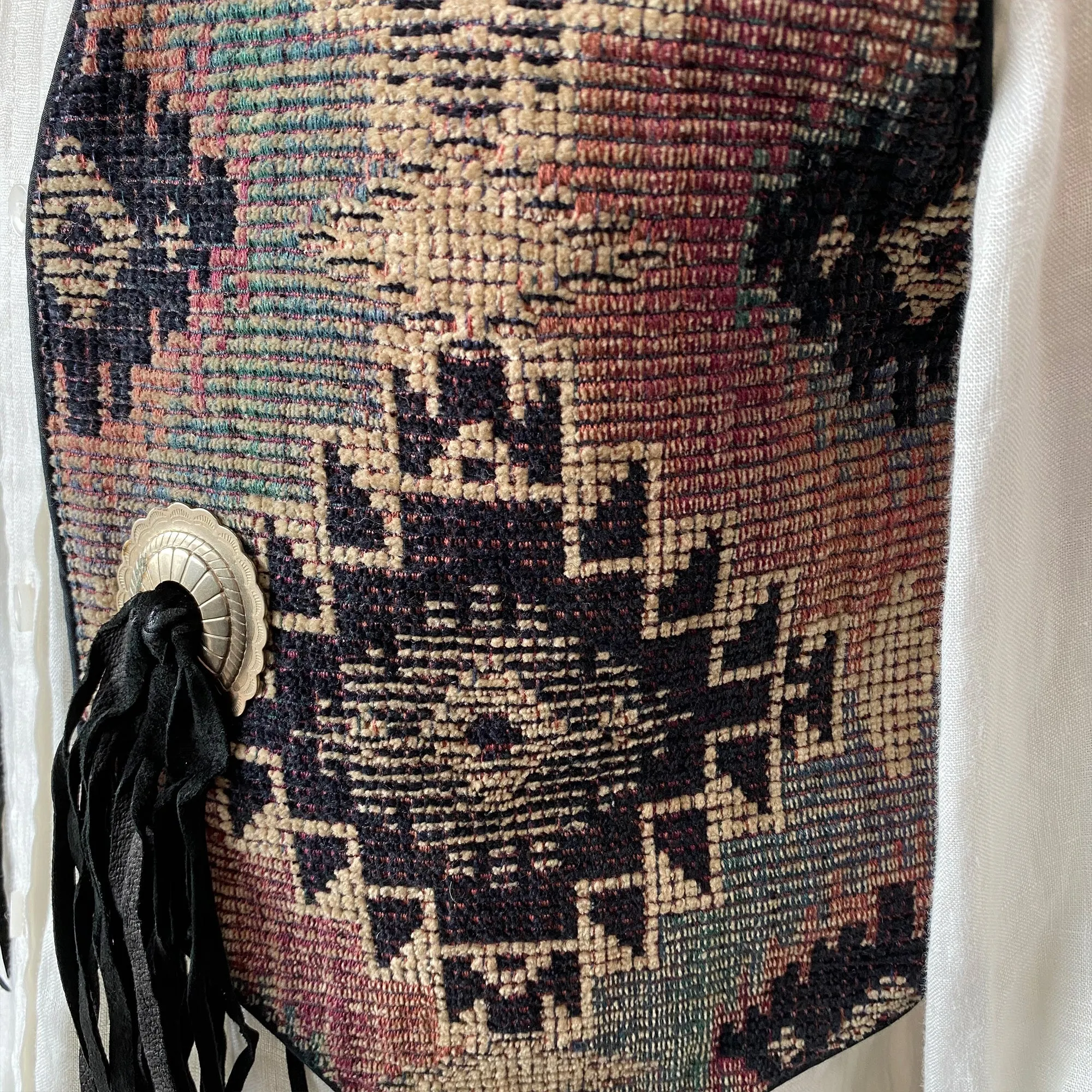 1980's Vintage Vest  -  Reversible Southwestern Tapestry and Suede Sz M - OOAK
