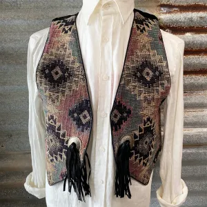 1980's Vintage Vest  -  Reversible Southwestern Tapestry and Suede Sz M - OOAK