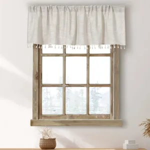 2 Pack Boho Tassel Kitchen Valances for Windows Modern Farmhouse Cotton Linen Valance Curtains Topper Country Rustic Bathroom Small Window Treatment Bohemian Decor (55x15 inch, Natural)