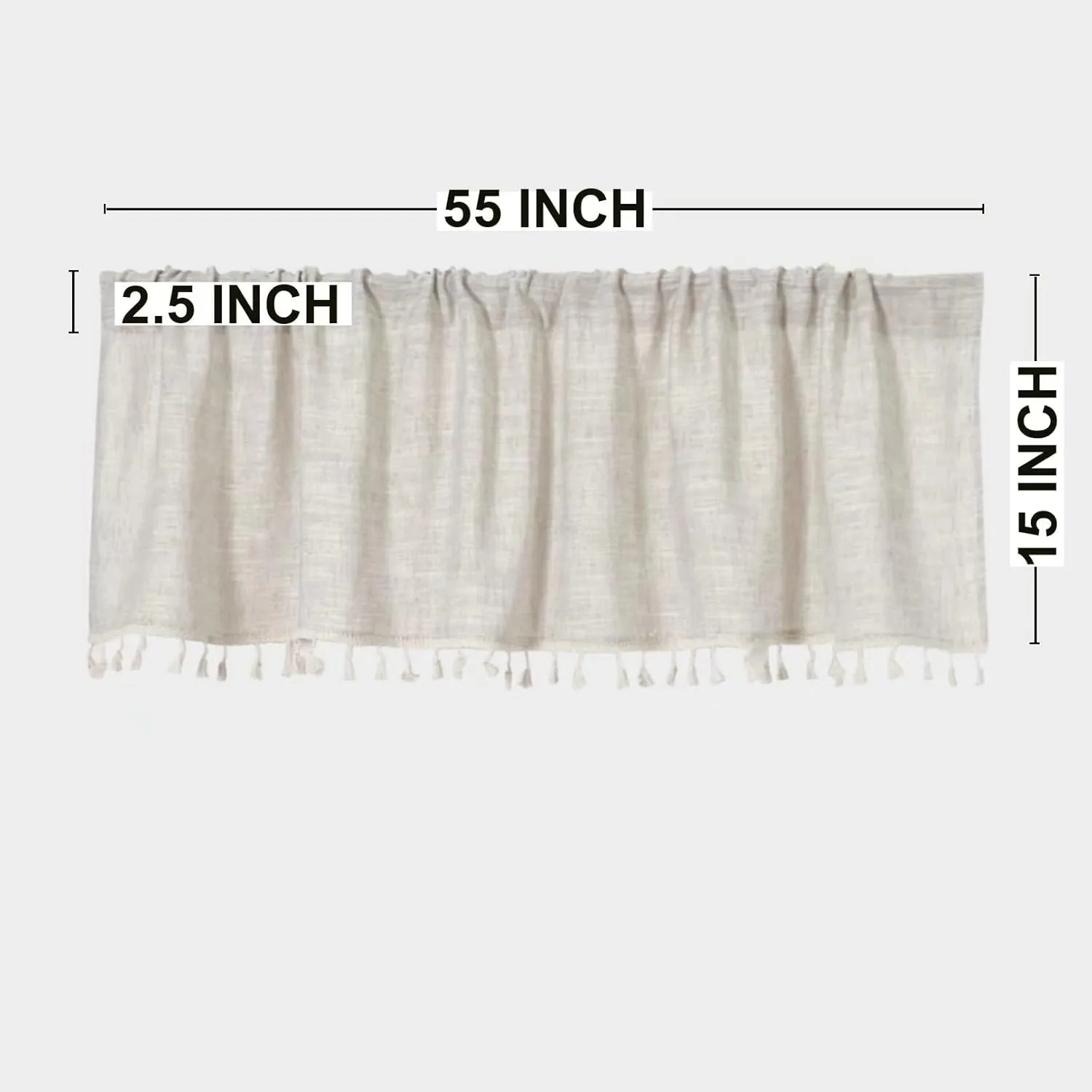 2 Pack Boho Tassel Kitchen Valances for Windows Modern Farmhouse Cotton Linen Valance Curtains Topper Country Rustic Bathroom Small Window Treatment Bohemian Decor (55x15 inch, Natural)