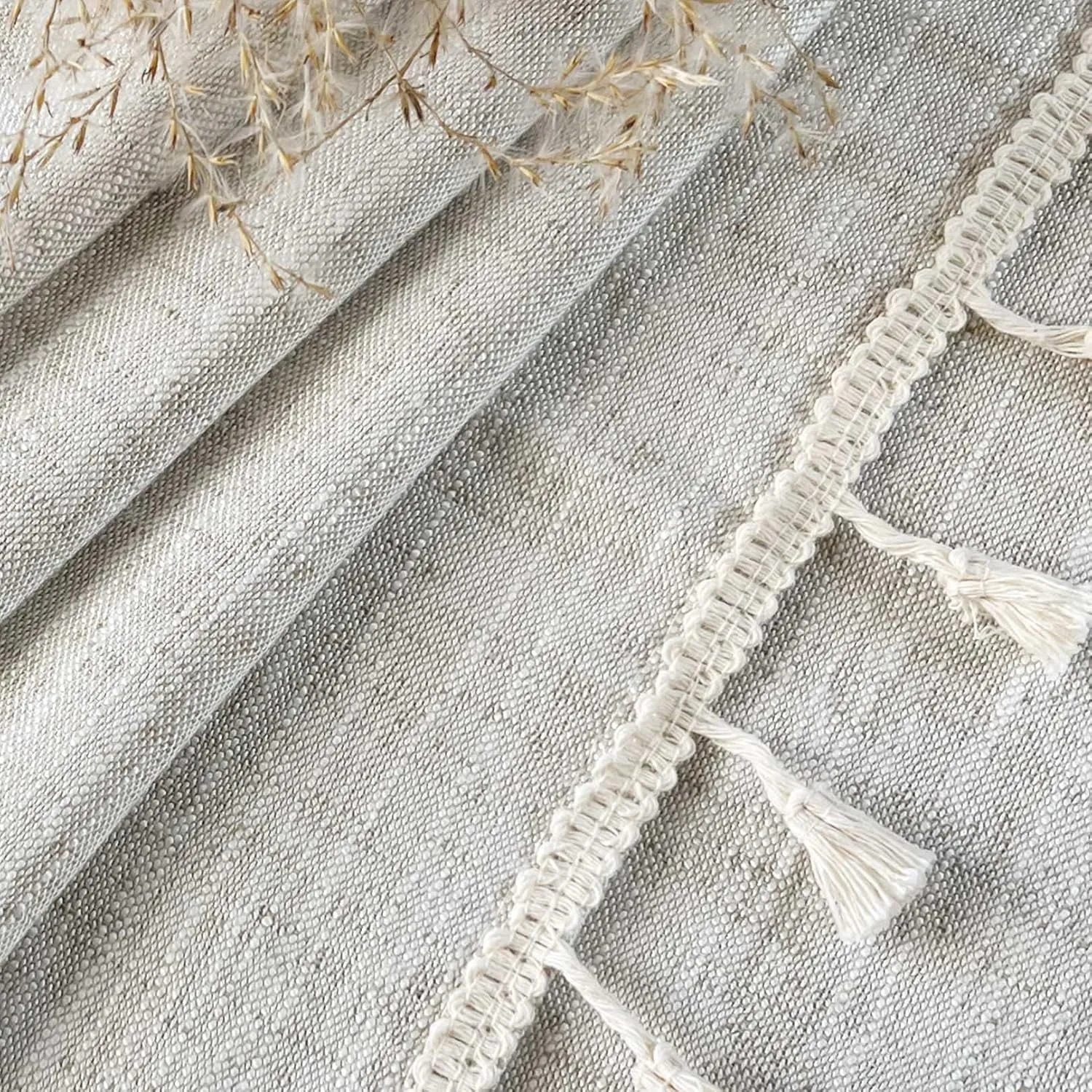 2 Pack Boho Tassel Kitchen Valances for Windows Modern Farmhouse Cotton Linen Valance Curtains Topper Country Rustic Bathroom Small Window Treatment Bohemian Decor (55x15 inch, Natural)