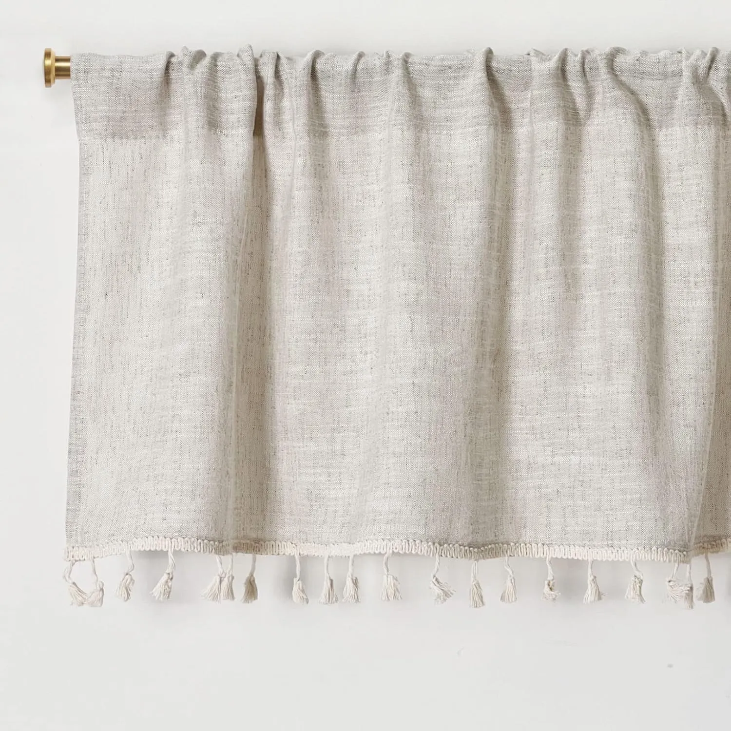 2 Pack Boho Tassel Kitchen Valances for Windows Modern Farmhouse Cotton Linen Valance Curtains Topper Country Rustic Bathroom Small Window Treatment Bohemian Decor (55x15 inch, Natural)