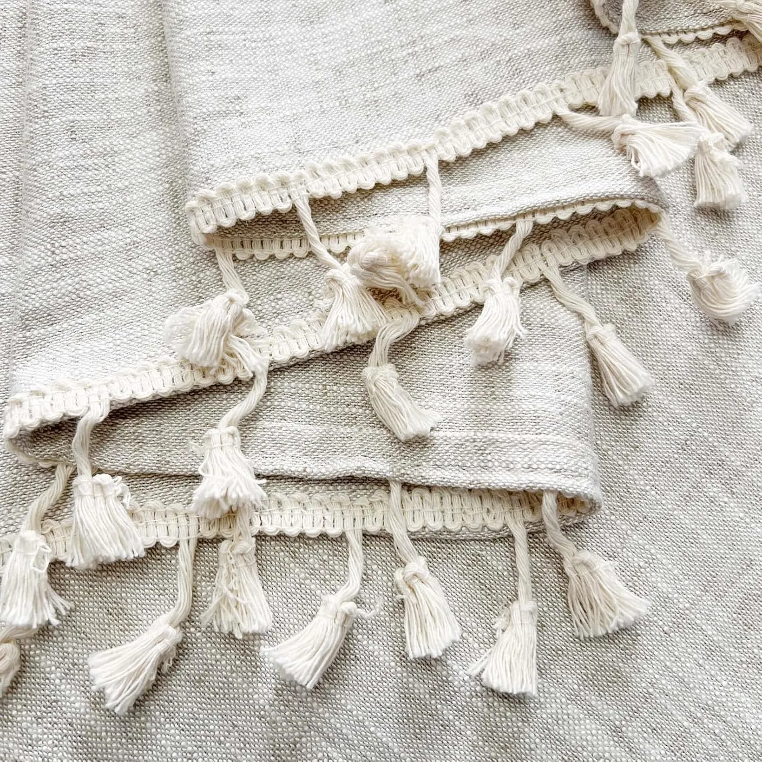 2 Pack Boho Tassel Kitchen Valances for Windows Modern Farmhouse Cotton Linen Valance Curtains Topper Country Rustic Bathroom Small Window Treatment Bohemian Decor (55x15 inch, Natural)