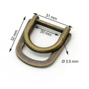 2 Pcs. D Buckle Without Tongue, for Belt, 20 mm, Color Old Brass, SKU 428AB/20-OANZ