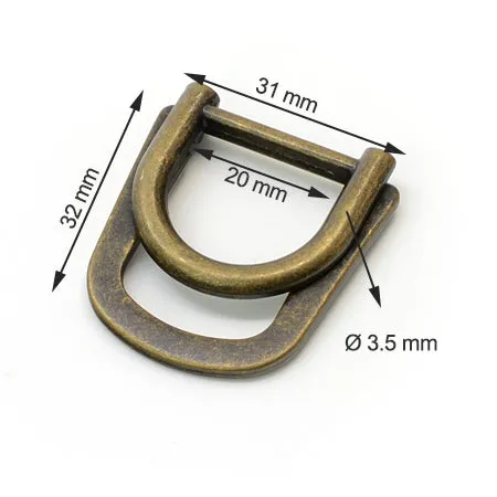 2 Pcs. D Buckle Without Tongue, for Belt, 20 mm, Color Old Brass, SKU 428AB/20-OANZ