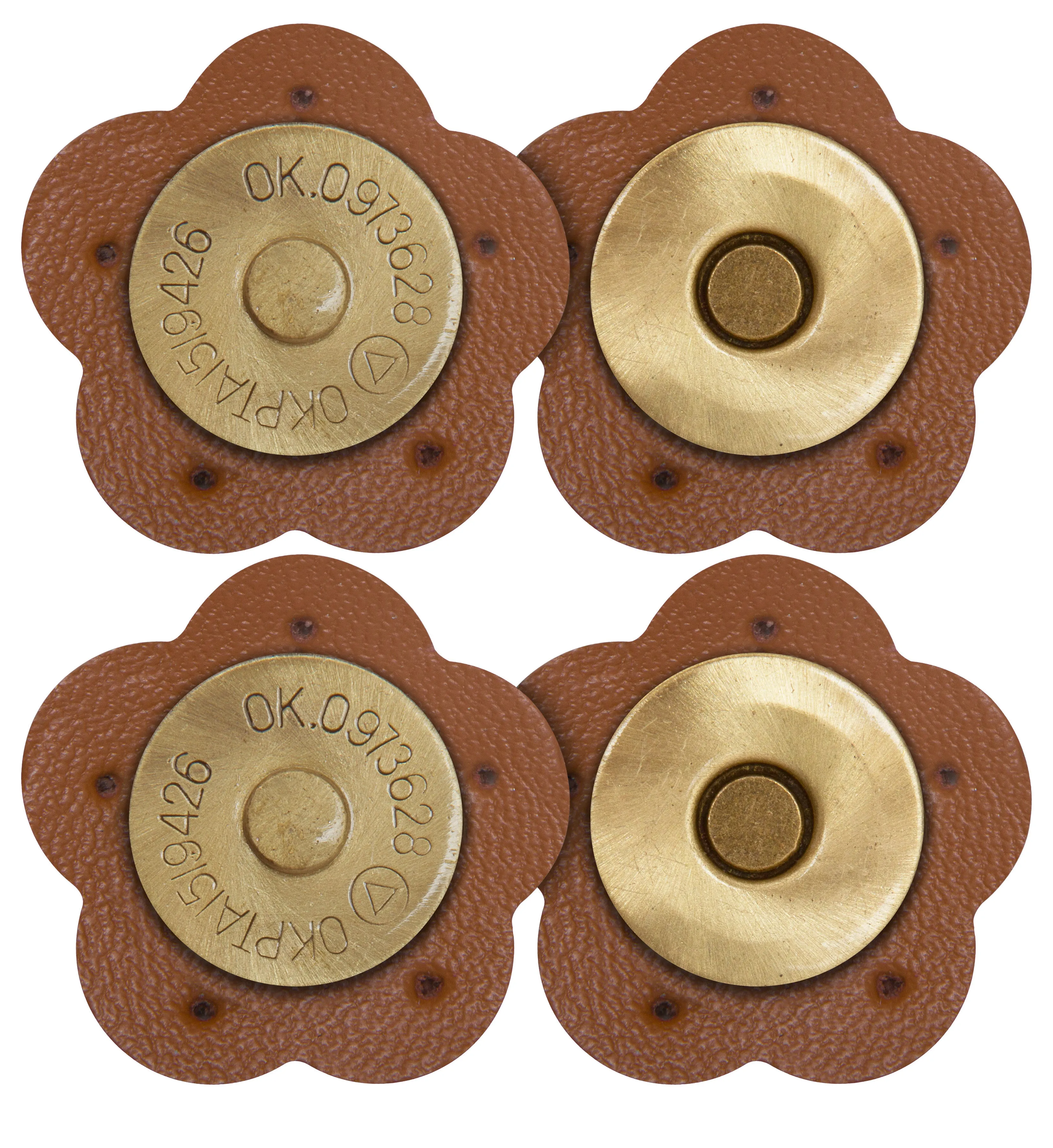2 x Flower Shape Sew On Leather Buckles Magnetic Closures