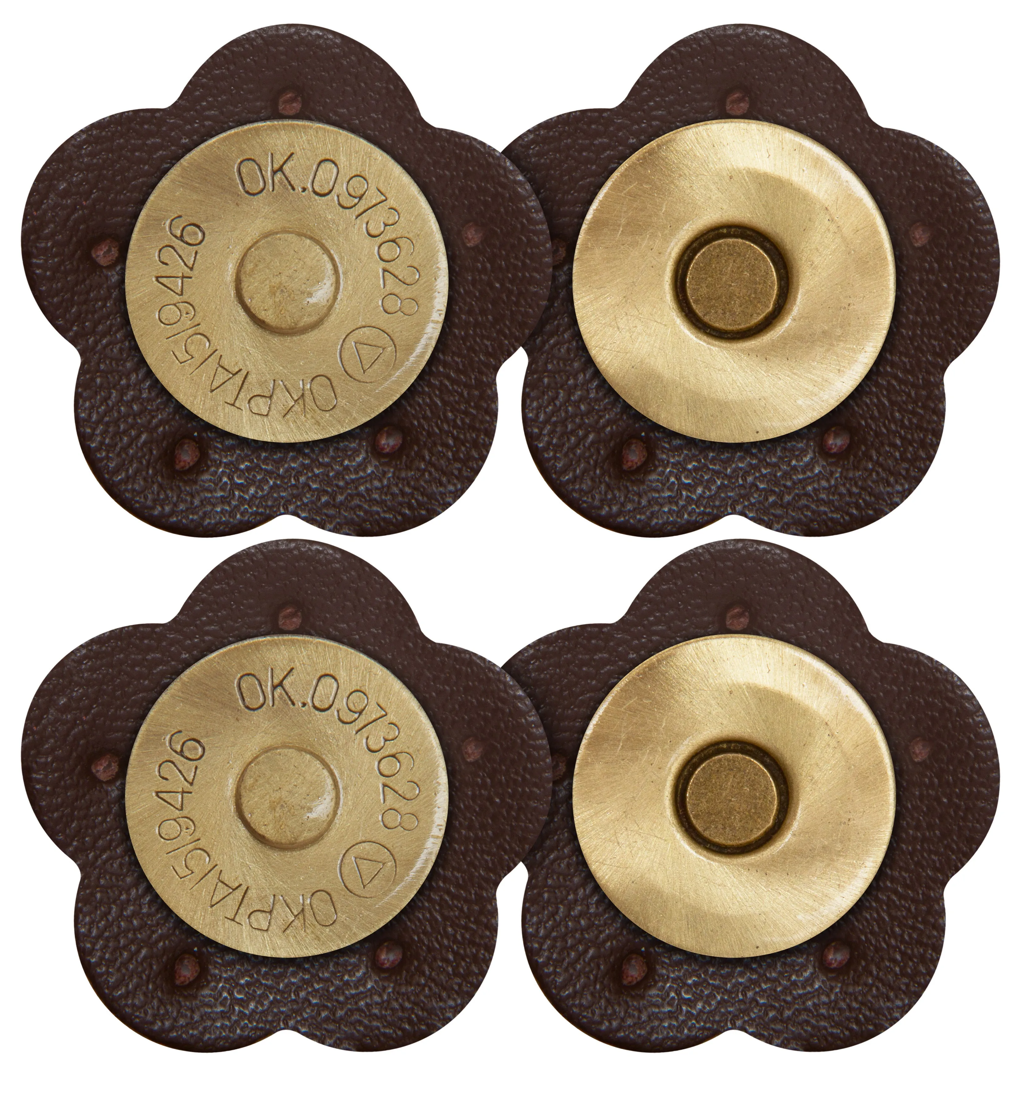 2 x Flower Shape Sew On Leather Buckles Magnetic Closures