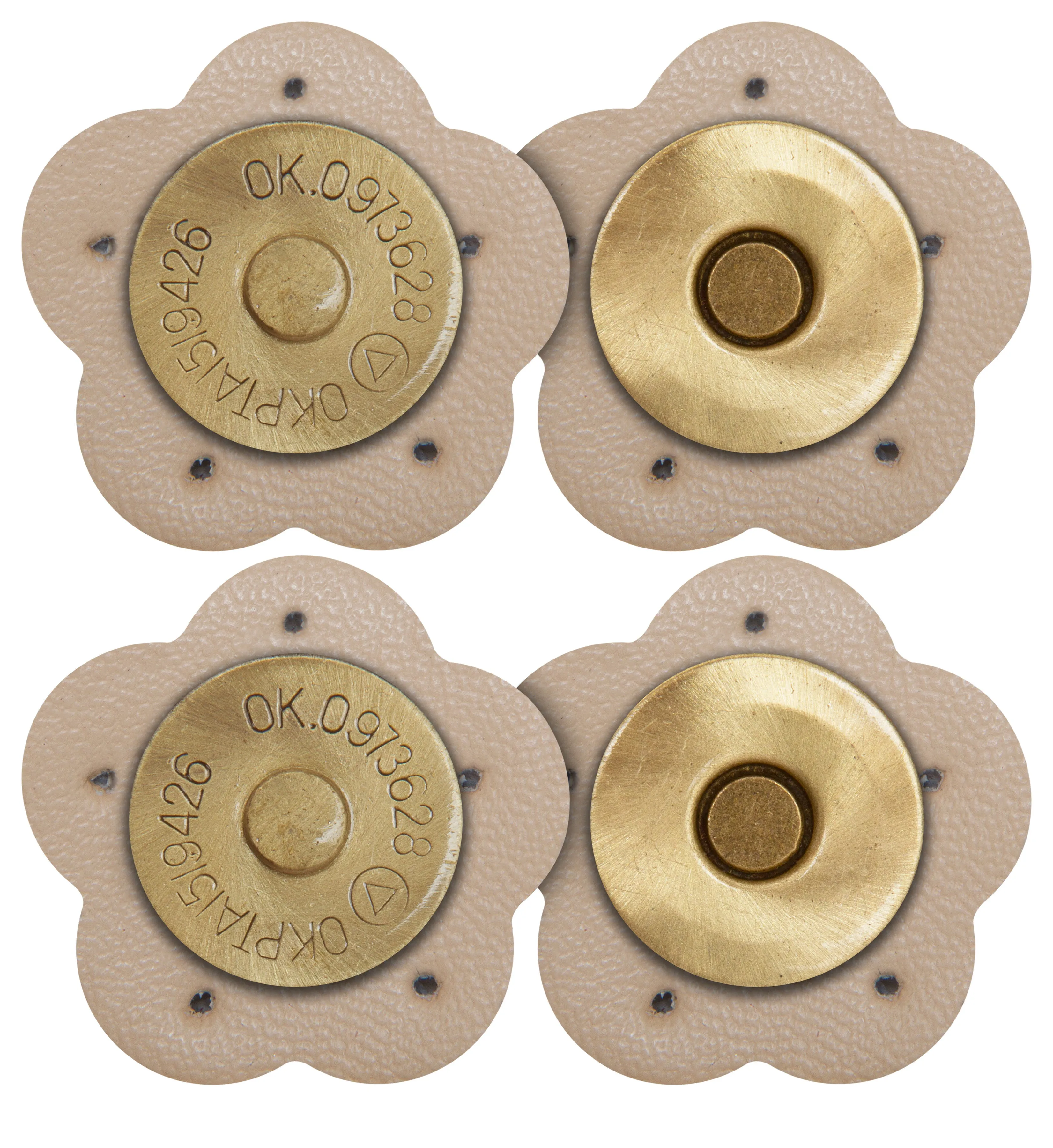 2 x Flower Shape Sew On Leather Buckles Magnetic Closures
