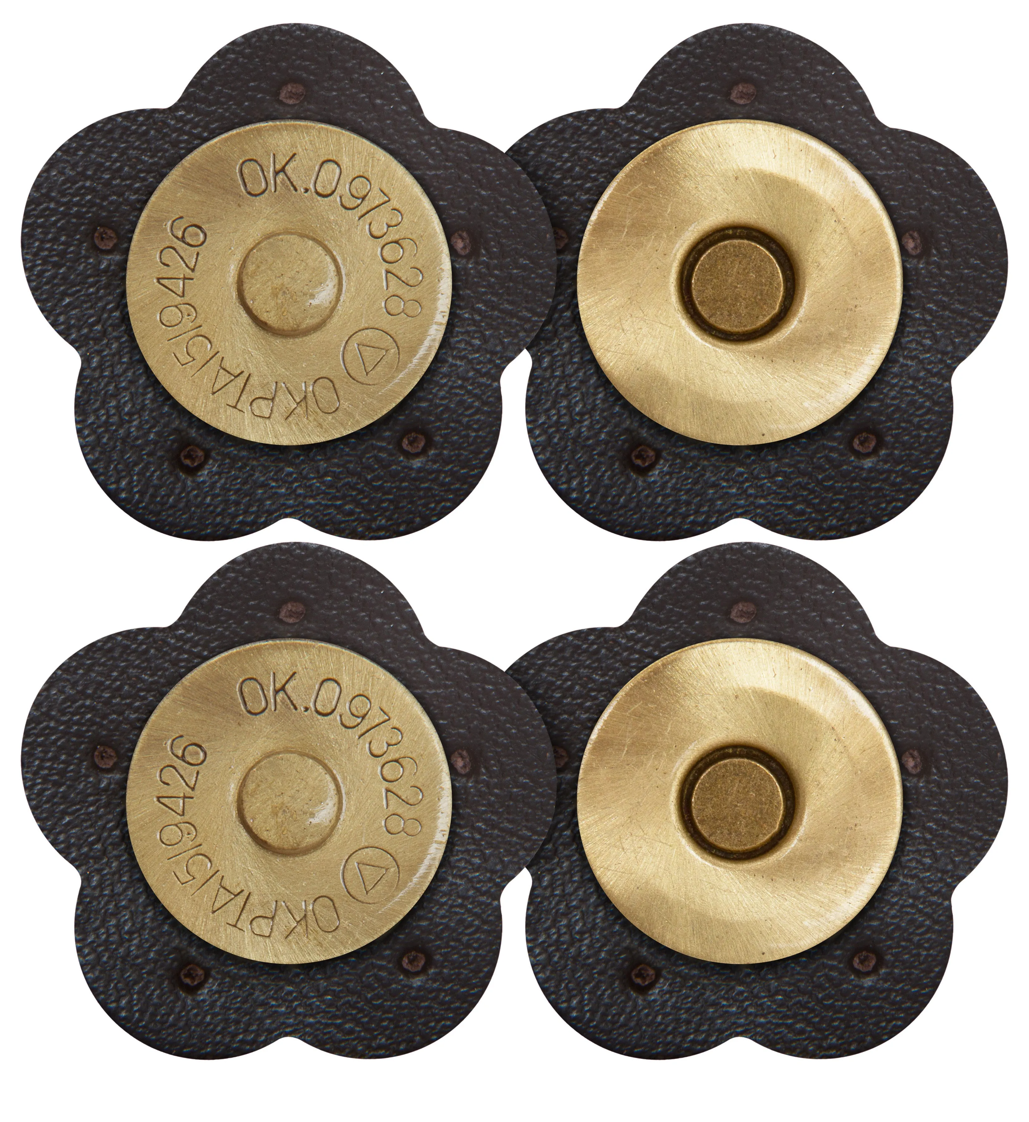 2 x Flower Shape Sew On Leather Buckles Magnetic Closures