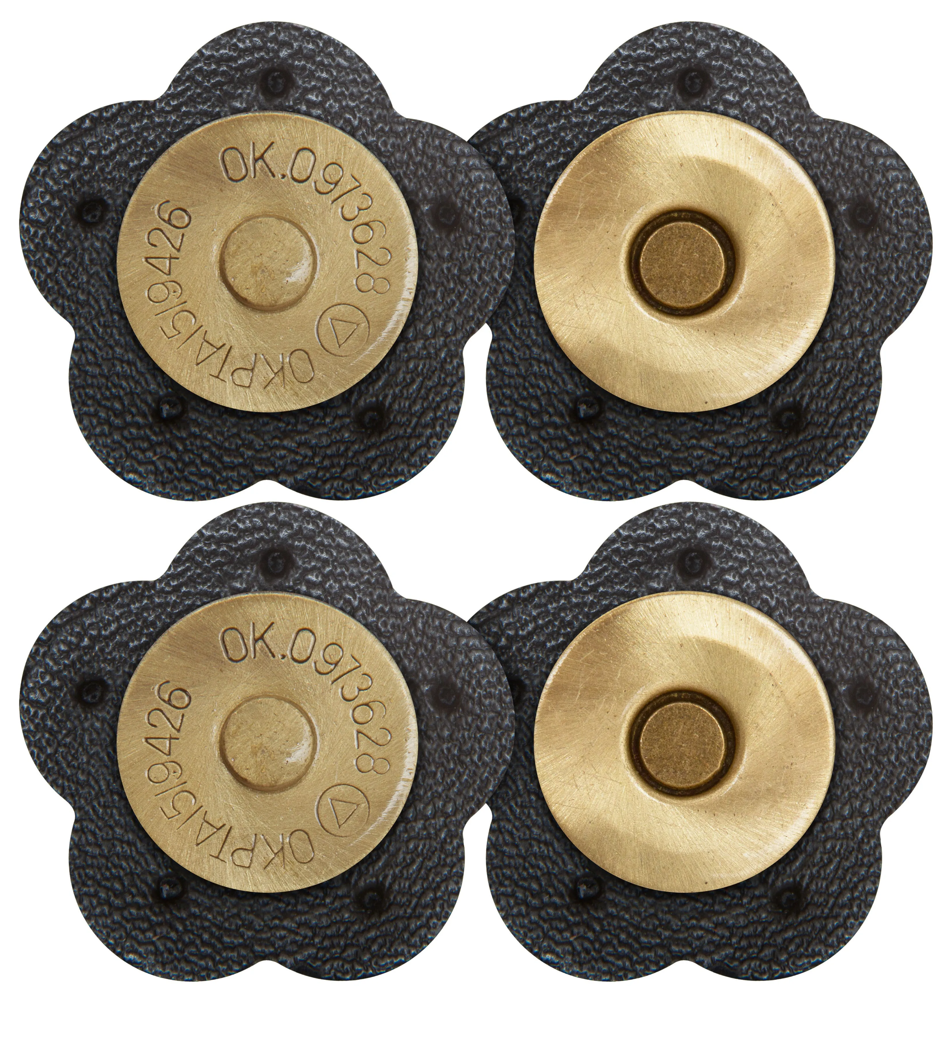 2 x Flower Shape Sew On Leather Buckles Magnetic Closures