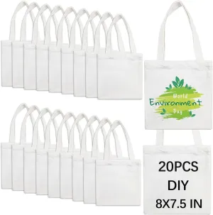 20 Pcs 8X7.5 Inch Sublimation mini tote bags,Blank Canvas Tote Bags Reusable Grocery Bags, small tote bags for kids DIY