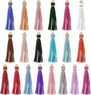 20 PCS Faux Leather Tassel Keychain Making Kit - Artificial Leather Tassel Decorations for Handbag, Phone, Key, Jewelry Making & Craft