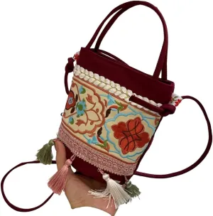 2023 New Bucket Bag Vintage TasselEmbroidery Shoulder Bag Retro EthnicStyle Crossbody Bag Handbag for Women Girl