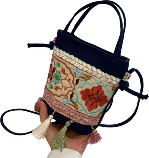 2023 New Bucket Bag Vintage TasselEmbroidery Shoulder Bag Retro EthnicStyle Crossbody Bag Handbag for Women Girl