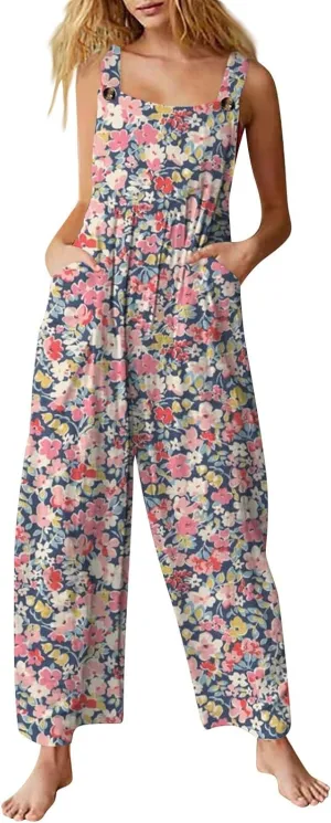 2025 Summer Overalls for Women Loose Fit Wide Leg Women's Jumpsuits, Rompers & Overalls Boho Floral Cute Outfits