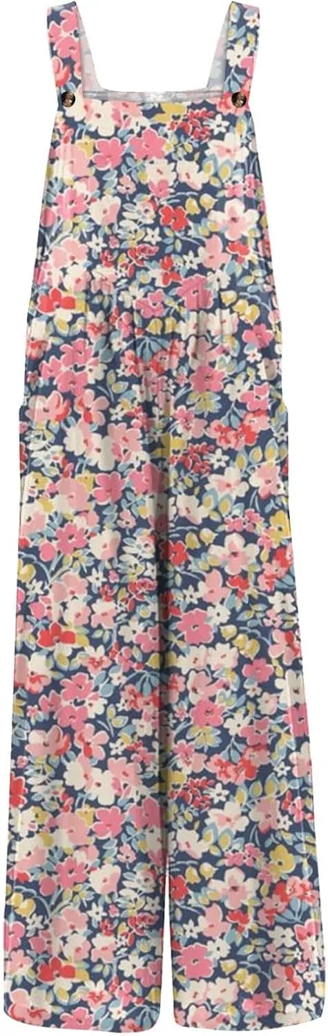 2025 Summer Overalls for Women Loose Fit Wide Leg Women's Jumpsuits, Rompers & Overalls Boho Floral Cute Outfits