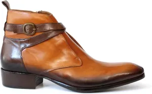 2098 Italian Cognac/Brown Leather Ankle Boots W 2 Straps & Buckle