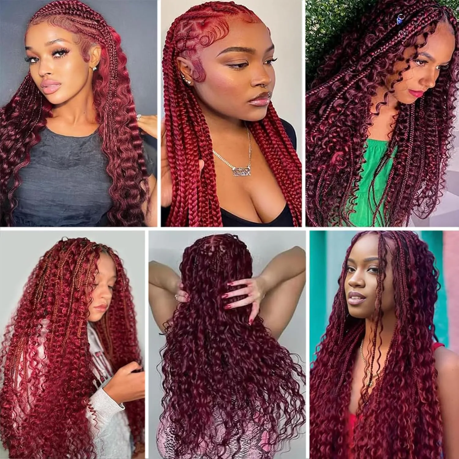 20inch 50g/bundle Two Bundles No Weft 99j Burgundy Deep Wave Human Braiding Hair for Box Boho Braids