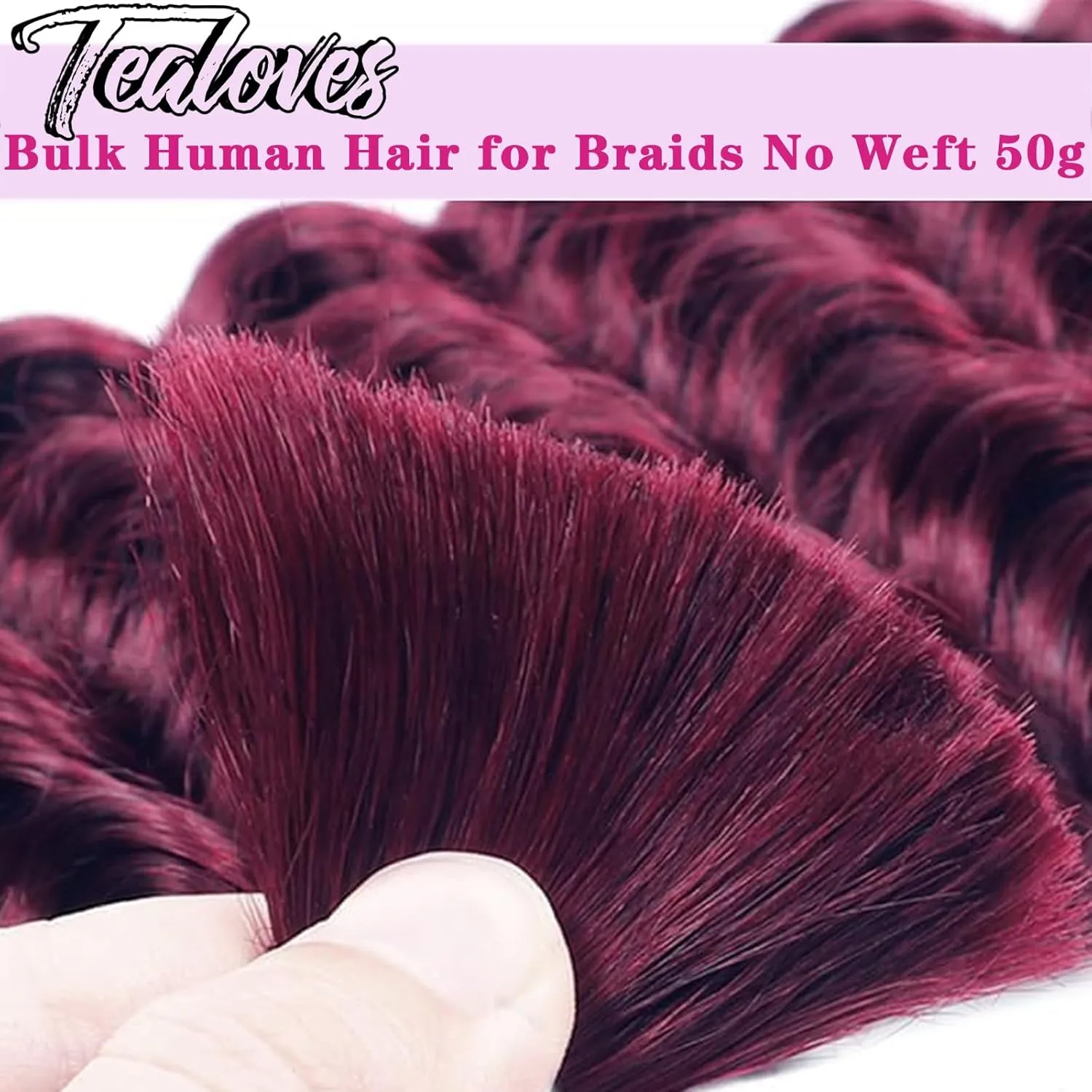 20inch 50g/bundle Two Bundles No Weft 99j Burgundy Deep Wave Human Braiding Hair for Box Boho Braids