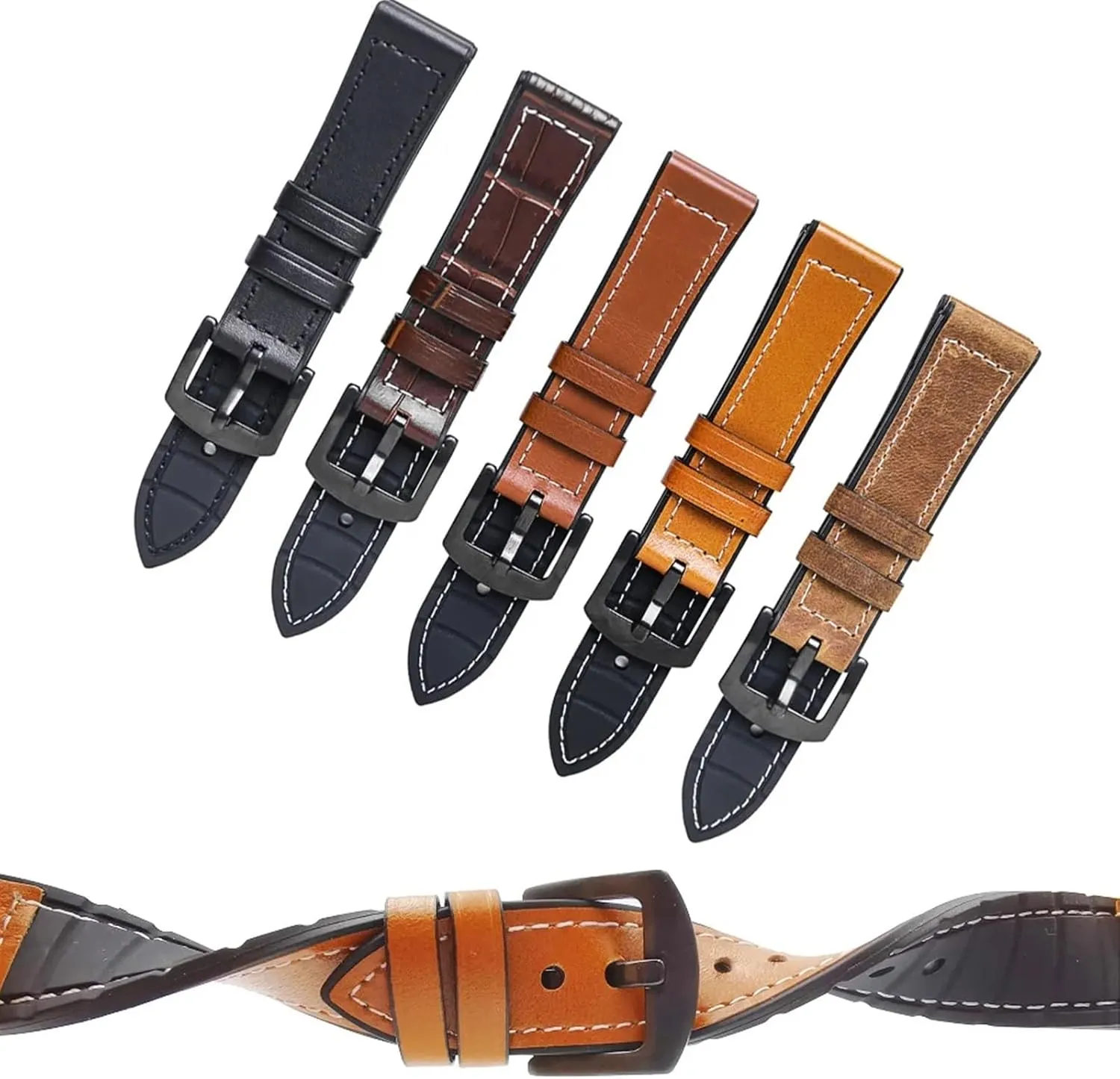 20mm 22mm Genuine Leather Silicone Watch Band Straps for Samsung Gear S3 Soft Watch Straps for Huawei GT Waterproof(F,22mm)