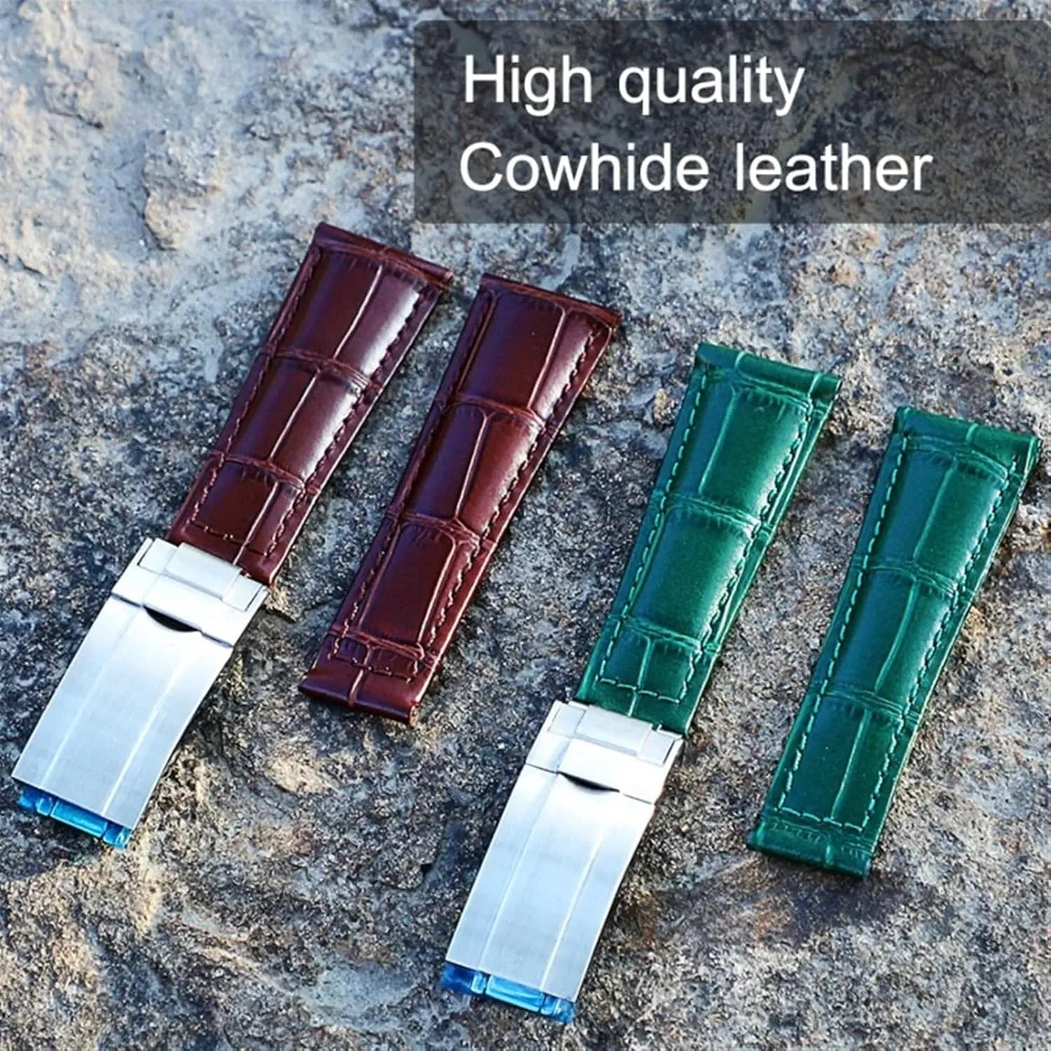 20mm Calf Watch Bands Strap For Rolex Datejust Day Date Genuine Cowhide Leather Straps Watch Bracelet For Daytona Folding Clasp