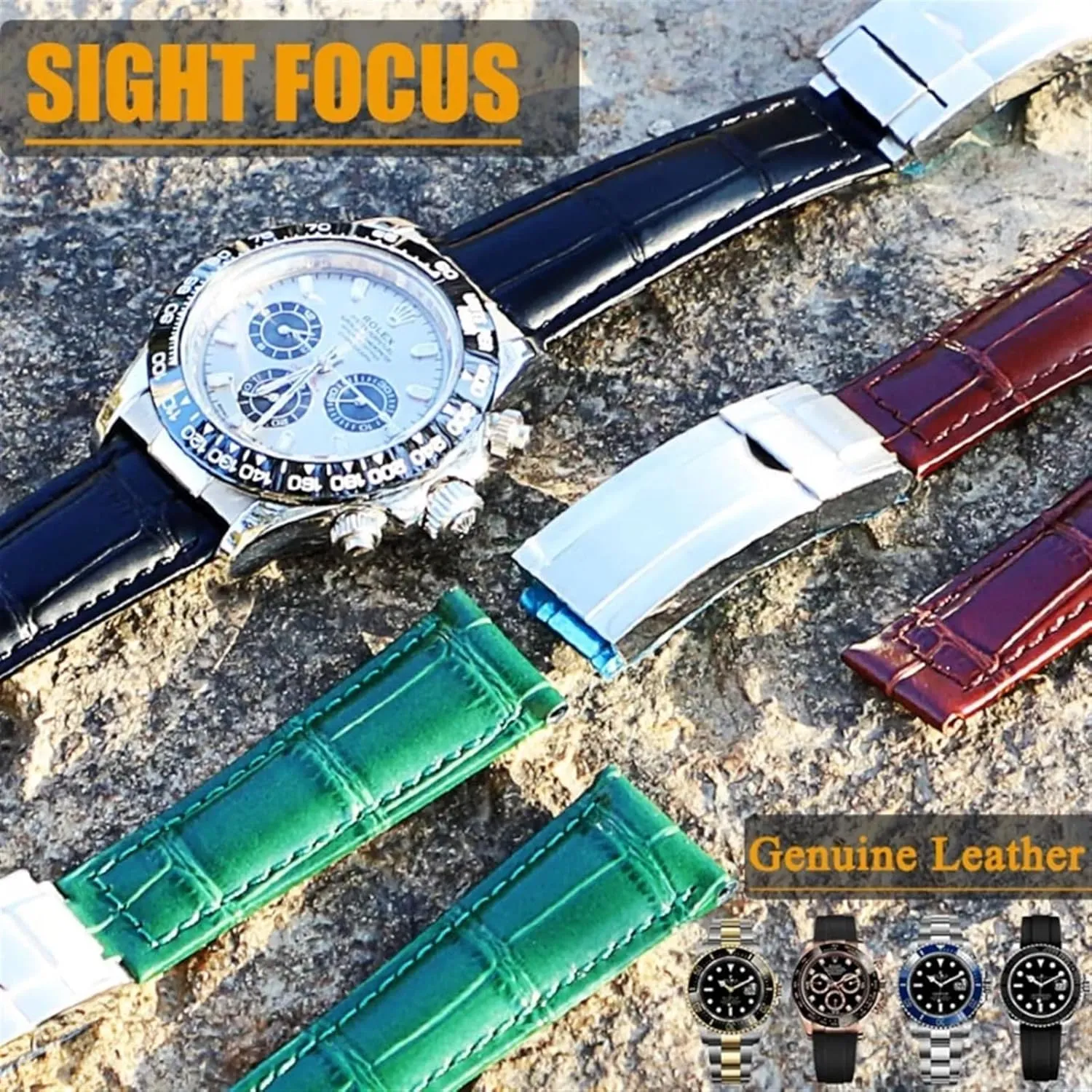 20mm Calf Watch Bands Strap For Rolex Datejust Day Date Genuine Cowhide Leather Straps Watch Bracelet For Daytona Folding Clasp