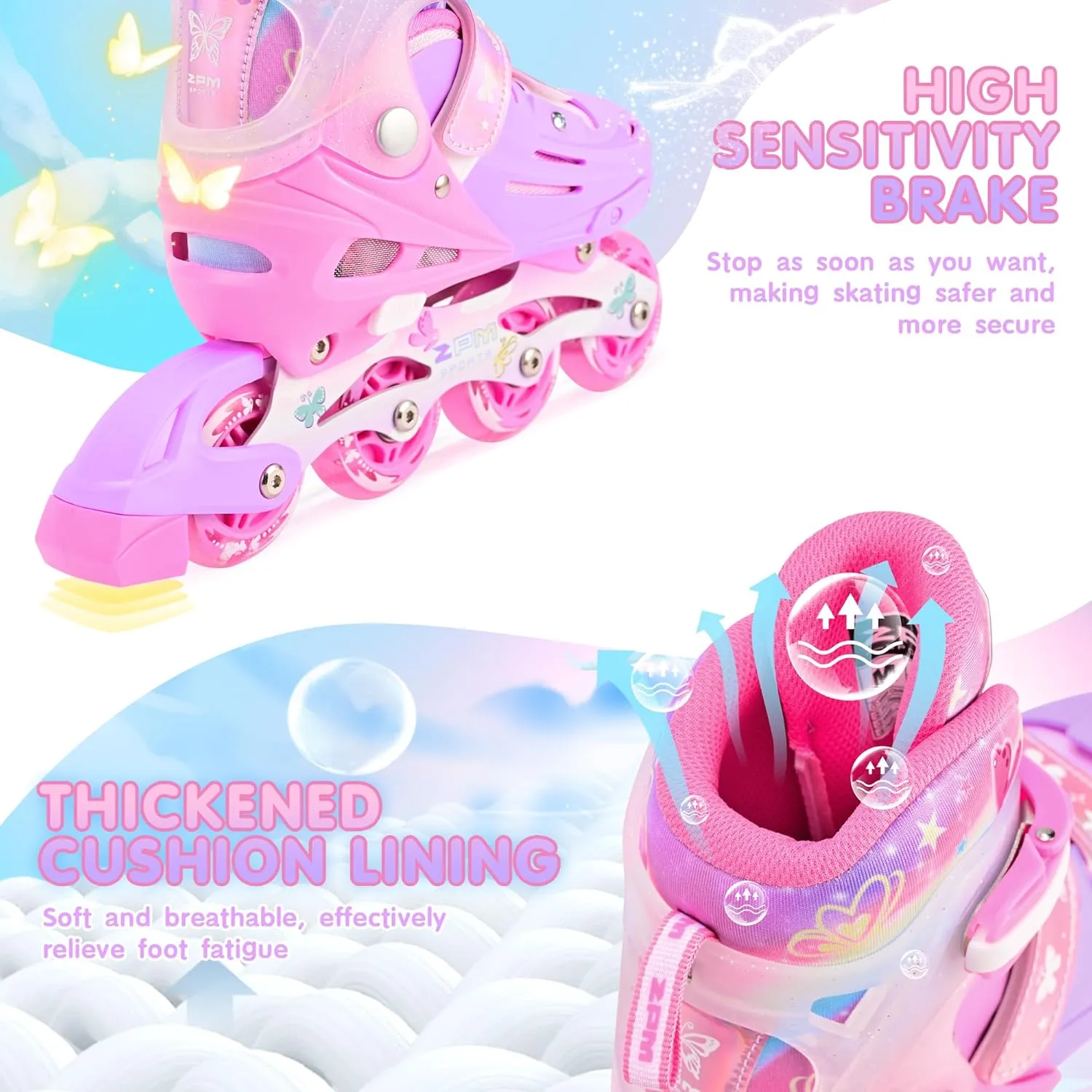 2PM SPORTS Inline Skates for Kids Girls Boys Ages 5-8 8-12 3-5 4-6 6-12 with Light Up Wheels, Adjustable Kids Roller Skates Blades for Beginner Youth Indoor Outdoor Size 11C 1 2 3 4 5 6 7 8