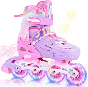 2PM SPORTS Inline Skates for Kids Girls Boys Ages 5-8 8-12 3-5 4-6 6-12 with Light Up Wheels, Adjustable Kids Roller Skates Blades for Beginner Youth Indoor Outdoor Size 11C 1 2 3 4 5 6 7 8