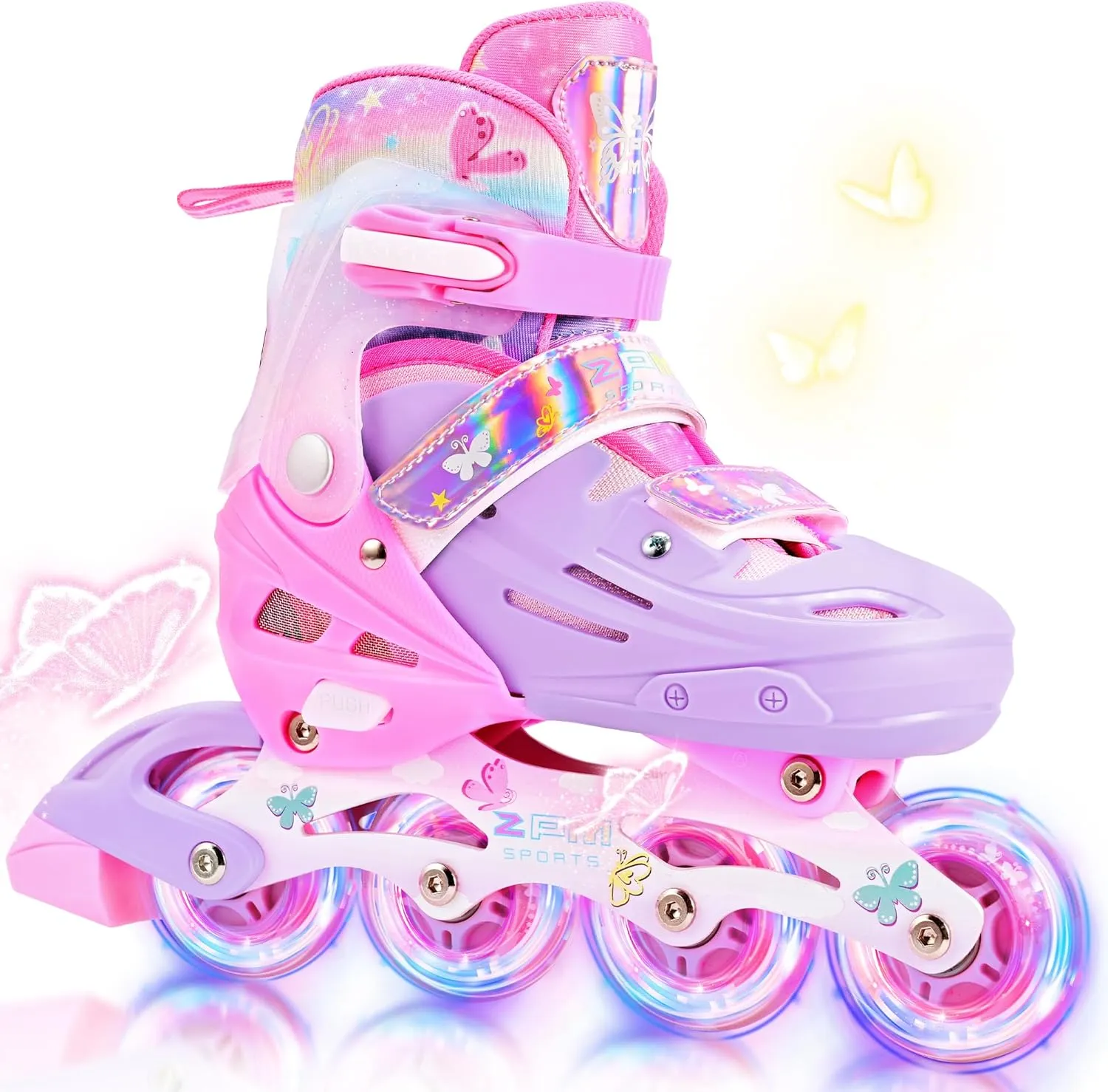 2PM SPORTS Inline Skates for Kids Girls Boys Ages 5-8 8-12 3-5 4-6 6-12 with Light Up Wheels, Adjustable Kids Roller Skates Blades for Beginner Youth Indoor Outdoor Size 11C 1 2 3 4 5 6 7 8