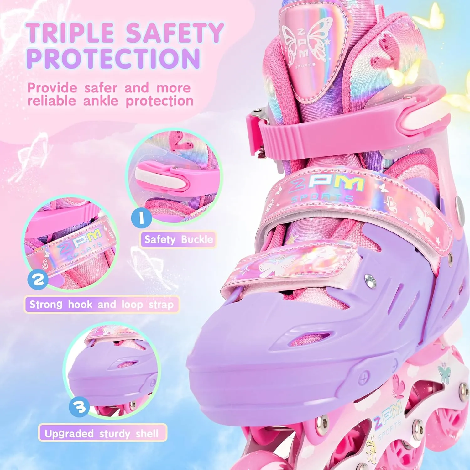 2PM SPORTS Inline Skates for Kids Girls Boys Ages 5-8 8-12 3-5 4-6 6-12 with Light Up Wheels, Adjustable Kids Roller Skates Blades for Beginner Youth Indoor Outdoor Size 11C 1 2 3 4 5 6 7 8