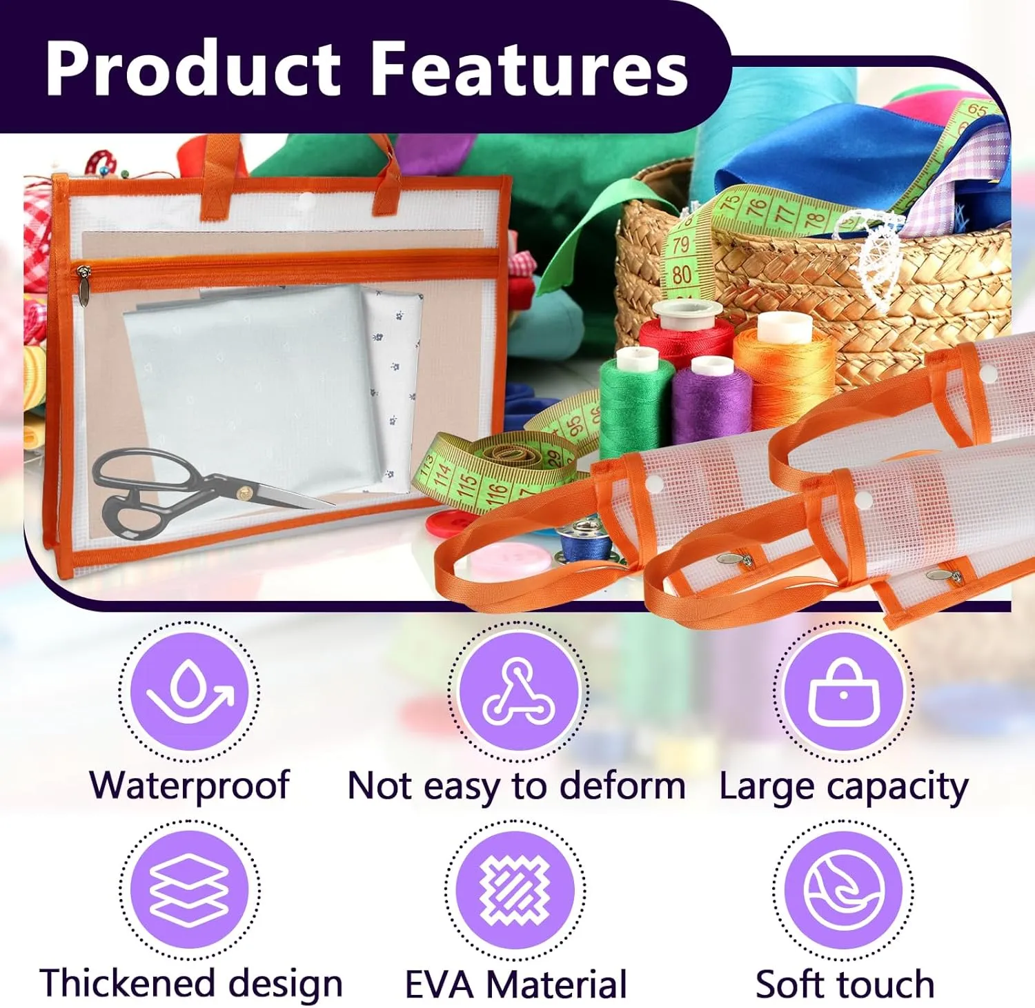3 Pcs Portable Project Bags for Quilting Knitting, Stitching and Embroidery Projects Storage, Madam Sew Project Bag with Zipper and Double Pockets, Transparent Mesh Sewing Project Bag for Crafter