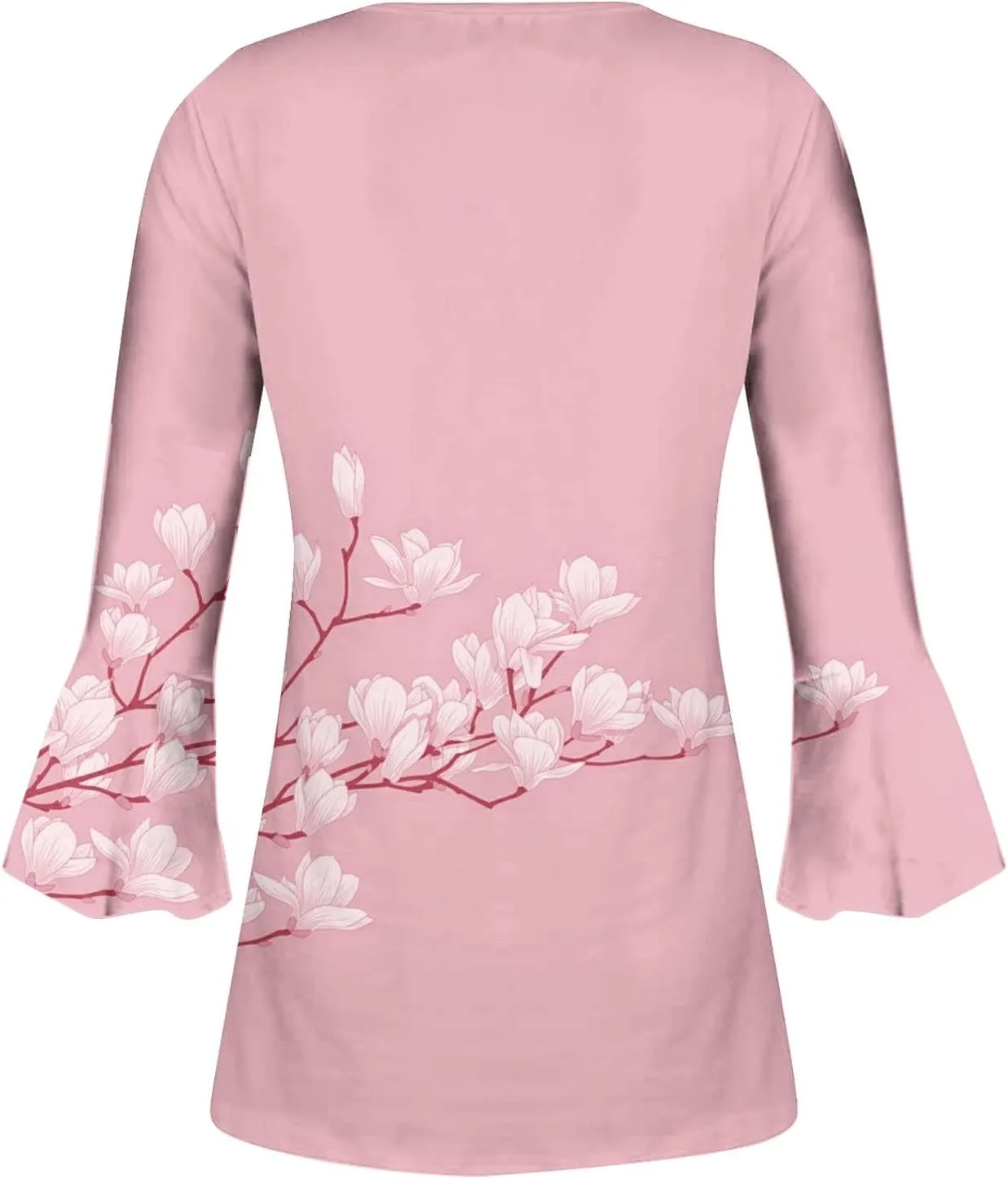 3/4 Length Sleeve Womens Top Fashion Vintage Floral Print Bohemian Shirt Causal Dressy Boho Button Up Blouse Pullover