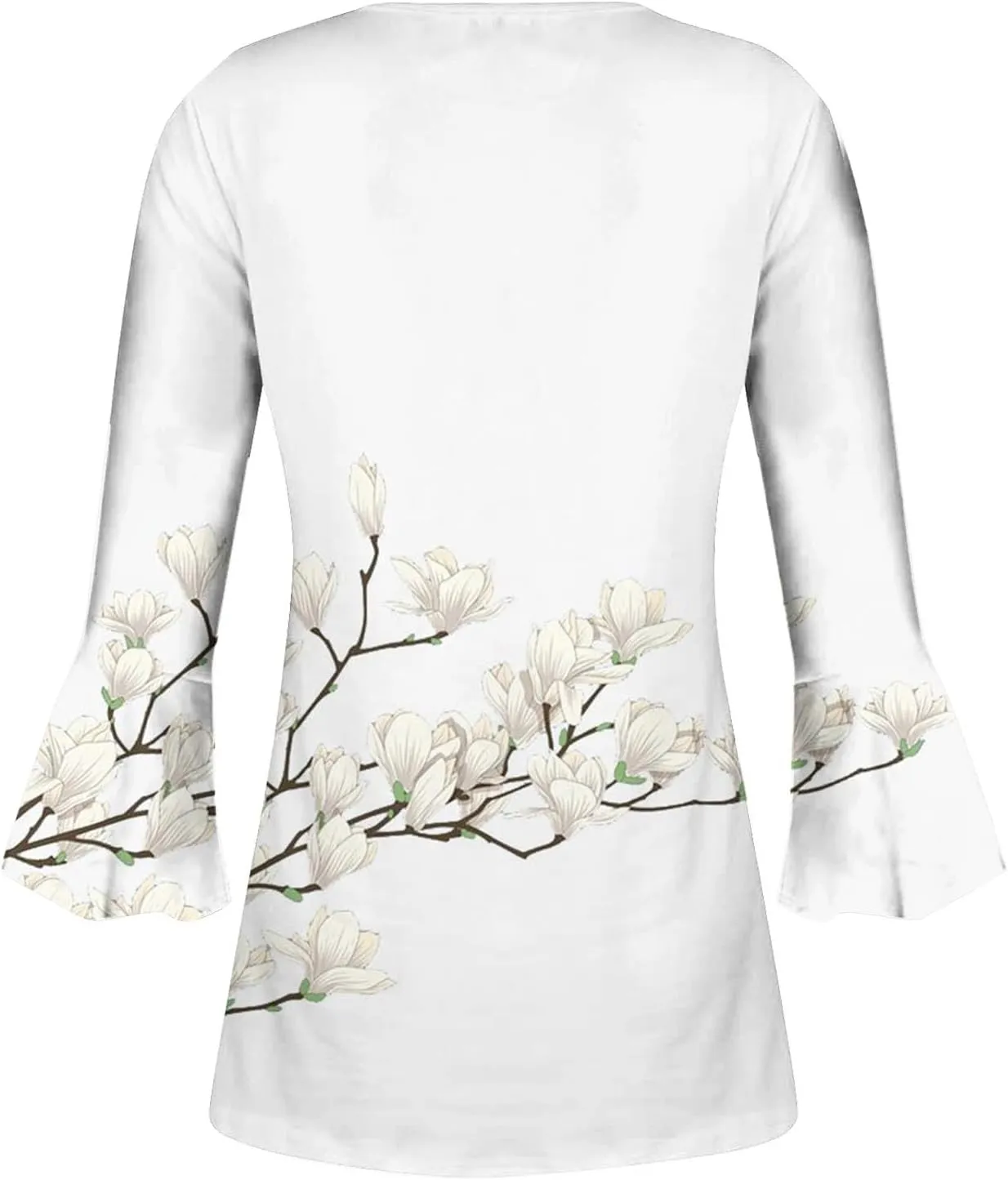 3/4 Length Sleeve Womens Top Fashion Vintage Floral Print Bohemian Shirt Causal Dressy Boho Button Up Blouse Pullover