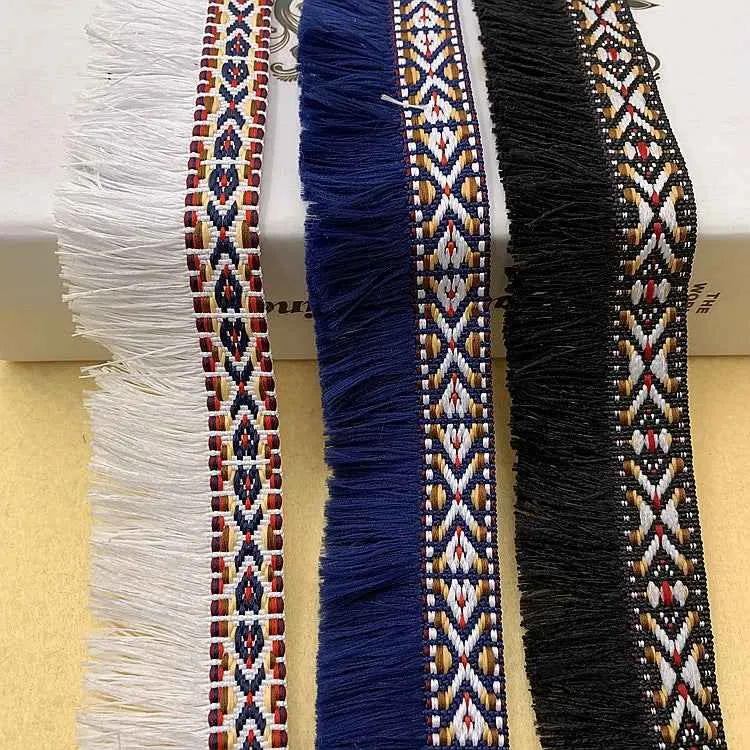 3.5CM Ethnic Jacquard Fringe Lace Trim Bohemian DIY Clothing 10 Yards