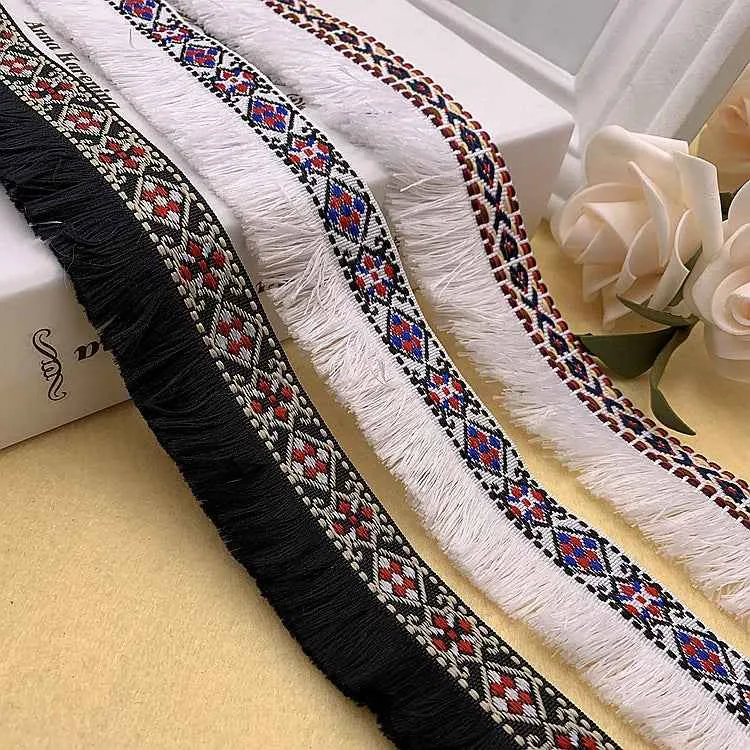 3.5CM Ethnic Jacquard Fringe Lace Trim Bohemian DIY Clothing 10 Yards