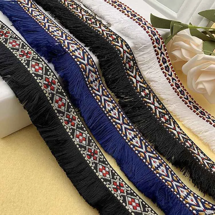 3.5CM Ethnic Jacquard Fringe Lace Trim Bohemian DIY Clothing 10 Yards