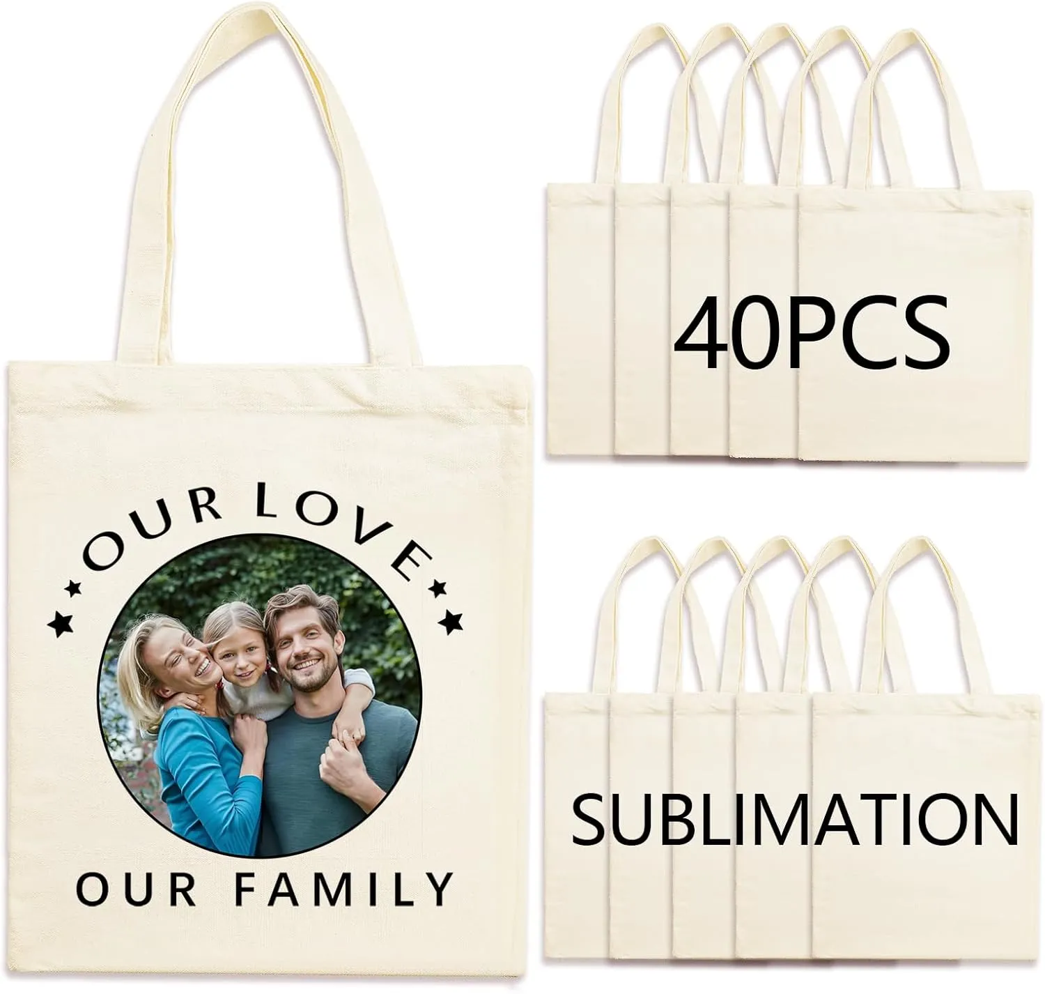 40 pcs Blank Canvas Bags bulk,Sublimation Tote Bags,polyester tote bags for sublimation 31x36cm,DIY customization crafts