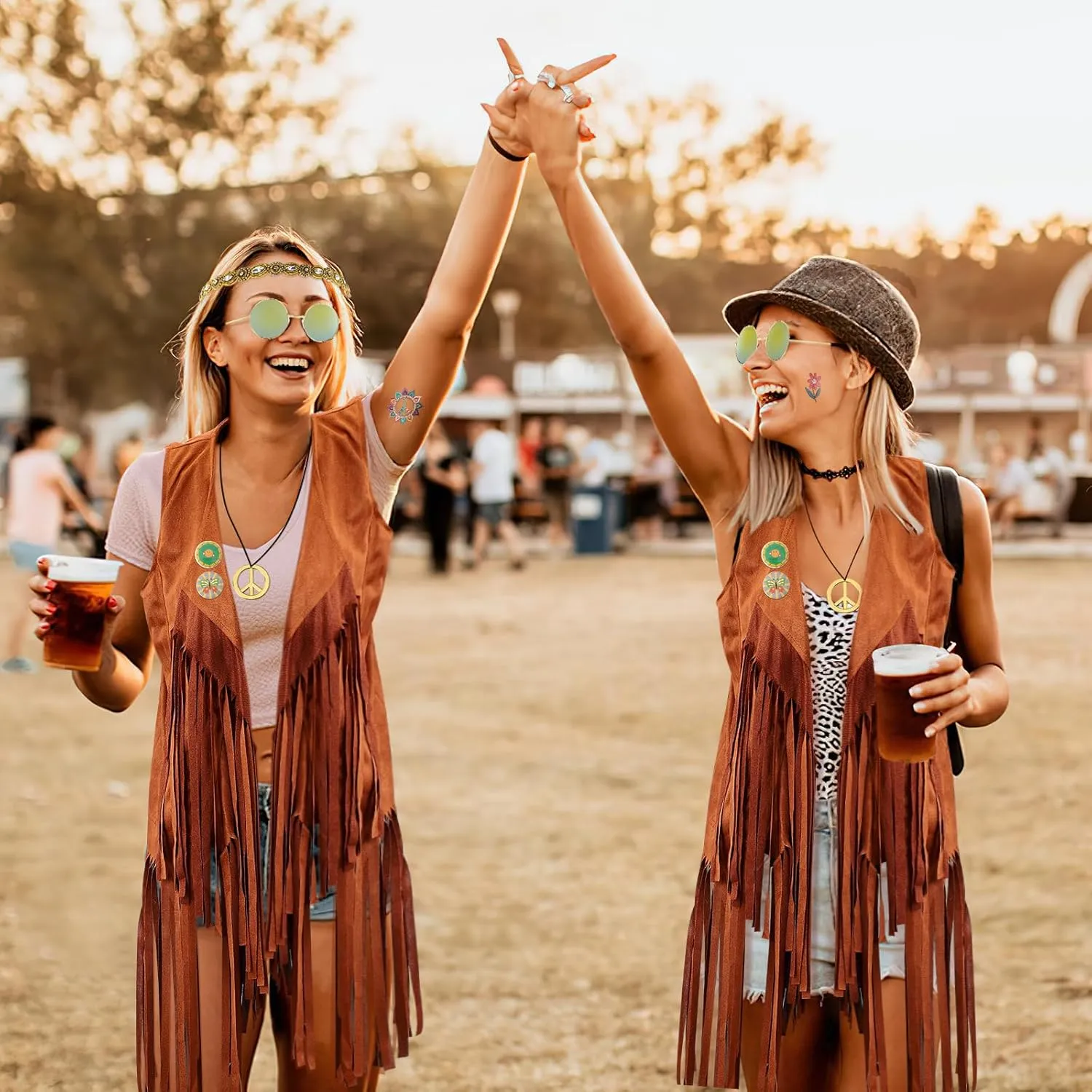 60s 70s Outfits for Women Hippie Costume Clothes Set 70s Costume Tops Women Fringe Hippie Vest for Halloween