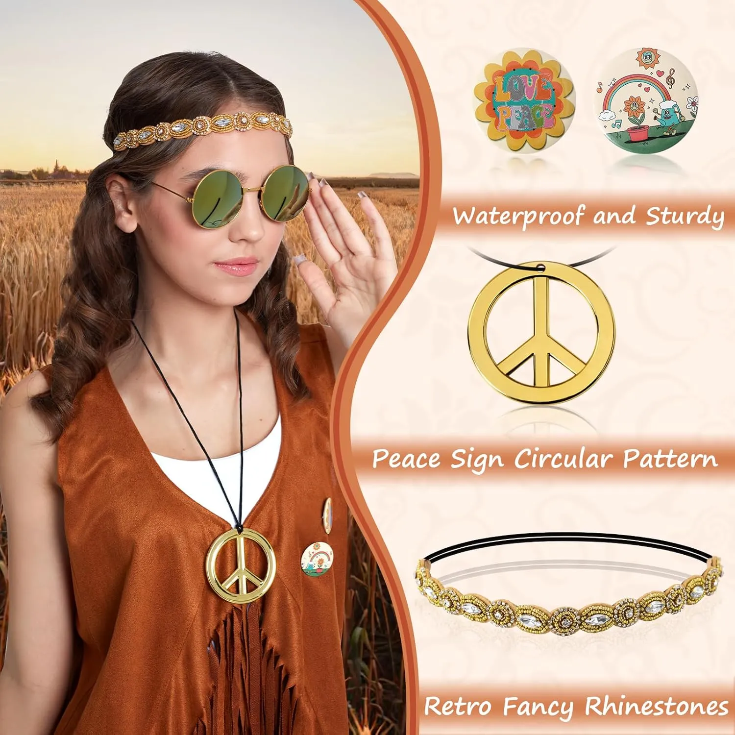 60s 70s Outfits for Women Hippie Costume Clothes Set 70s Costume Tops Women Fringe Hippie Vest for Halloween