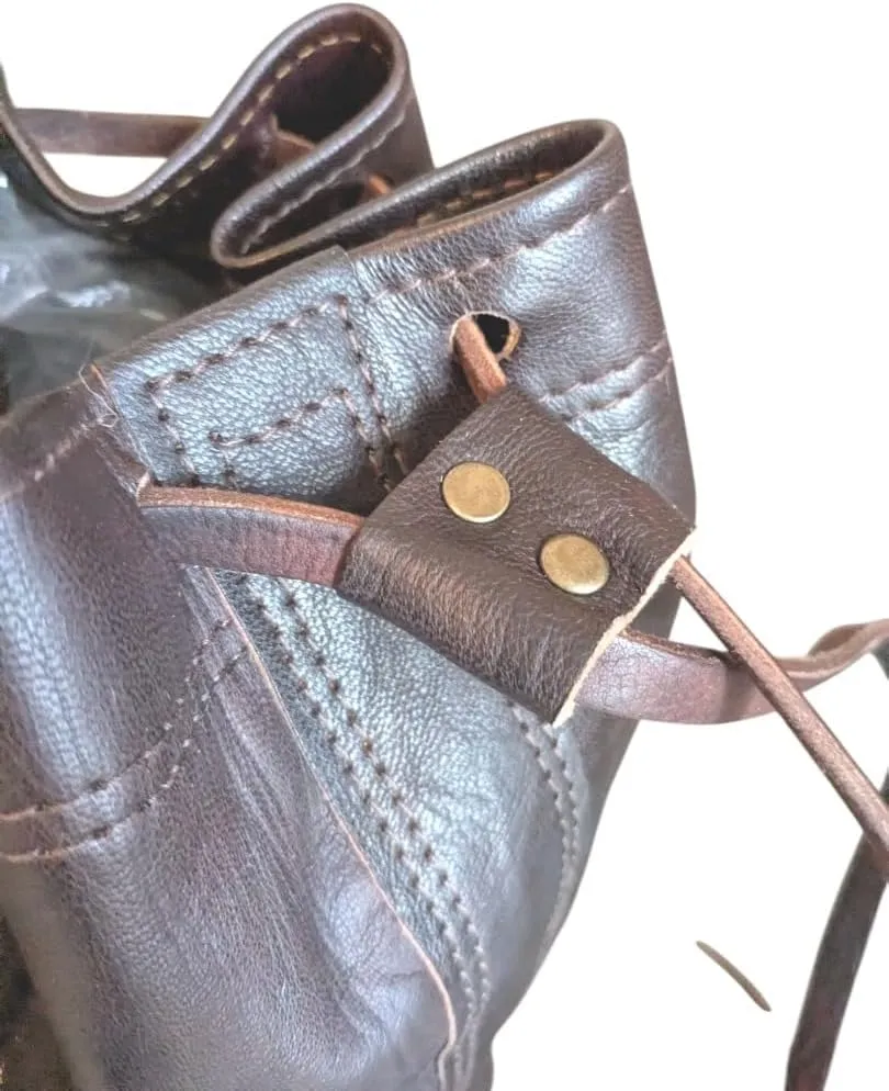 6.8L - 54L (1.8-14gal) Organic Leather Shoulder Drawstring Bucket Duffel Bag Genuine Moroccan HANDMADE